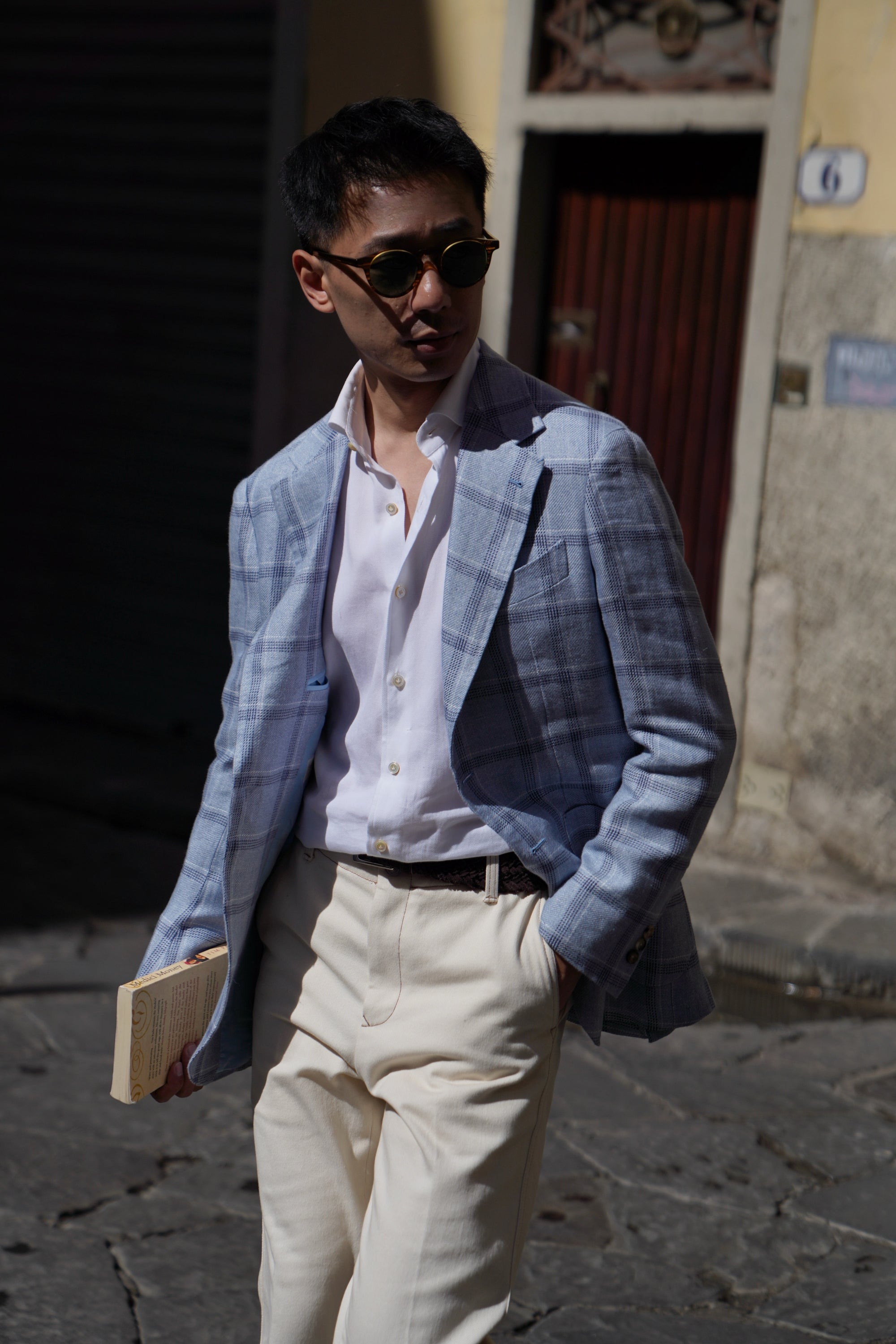MTO Pale Blue Windowpane Linen Jacket
