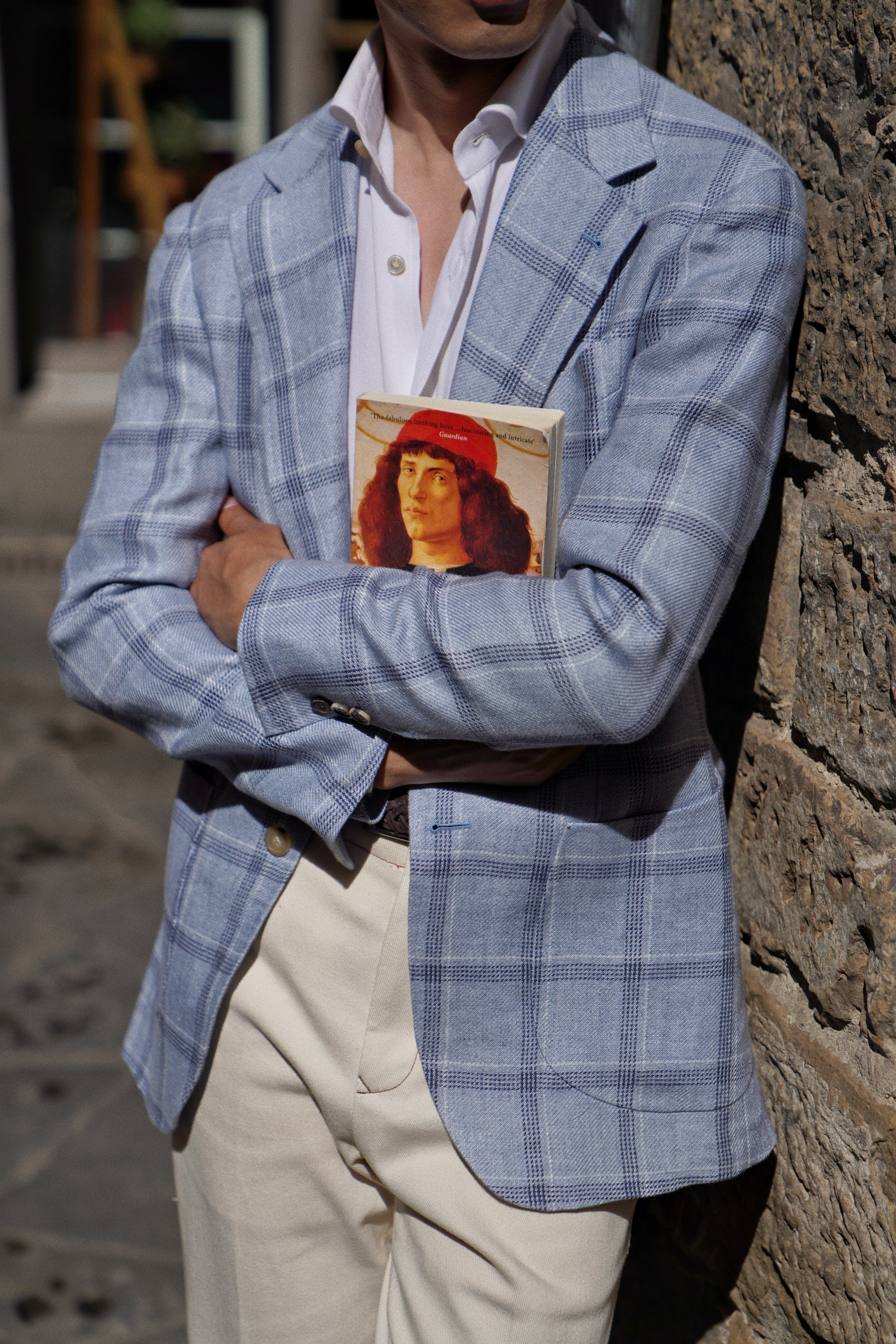 MTO Pale Blue Windowpane Linen Jacket