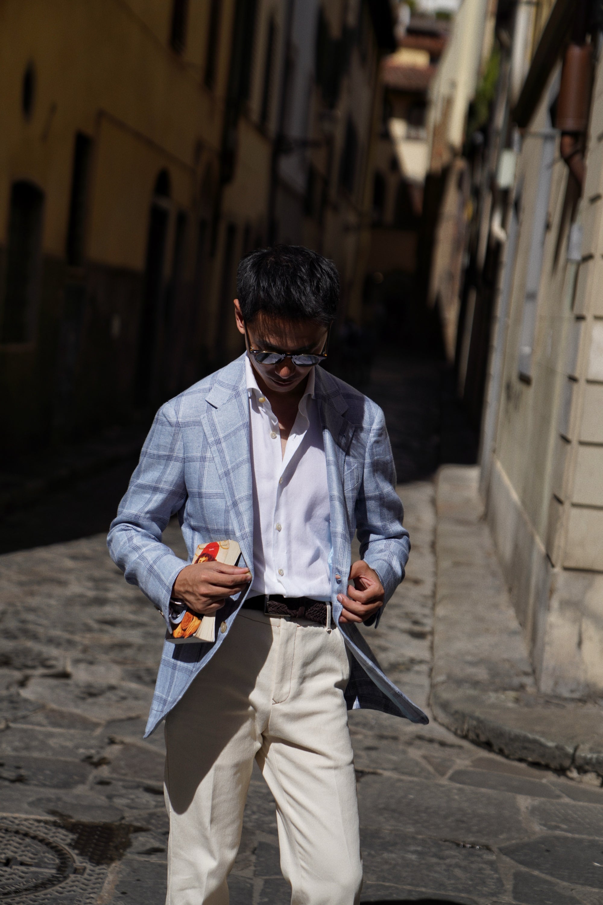 MTO Pale Blue Windowpane Linen Jacket