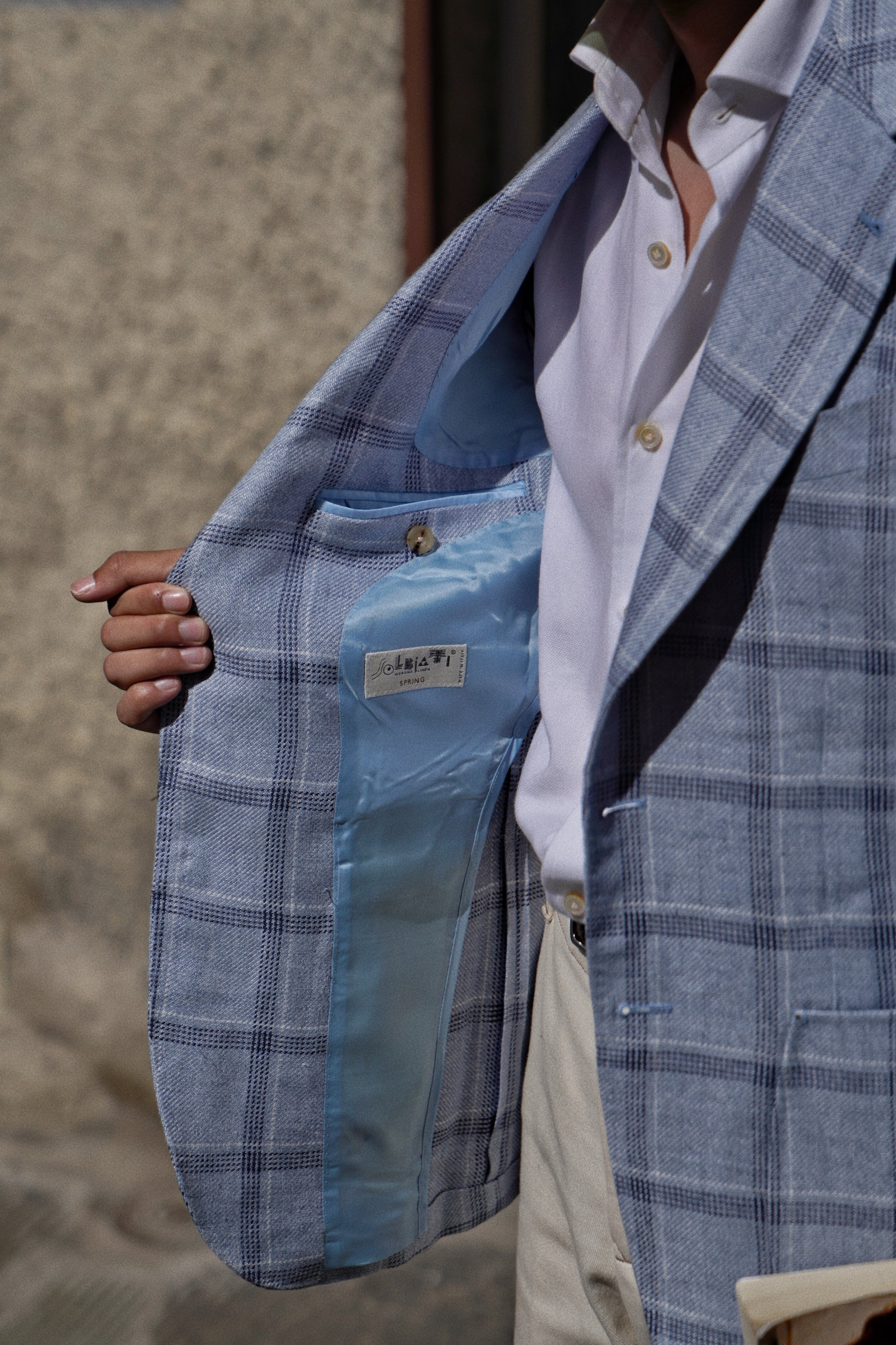 MTO Pale Blue Windowpane Linen Jacket