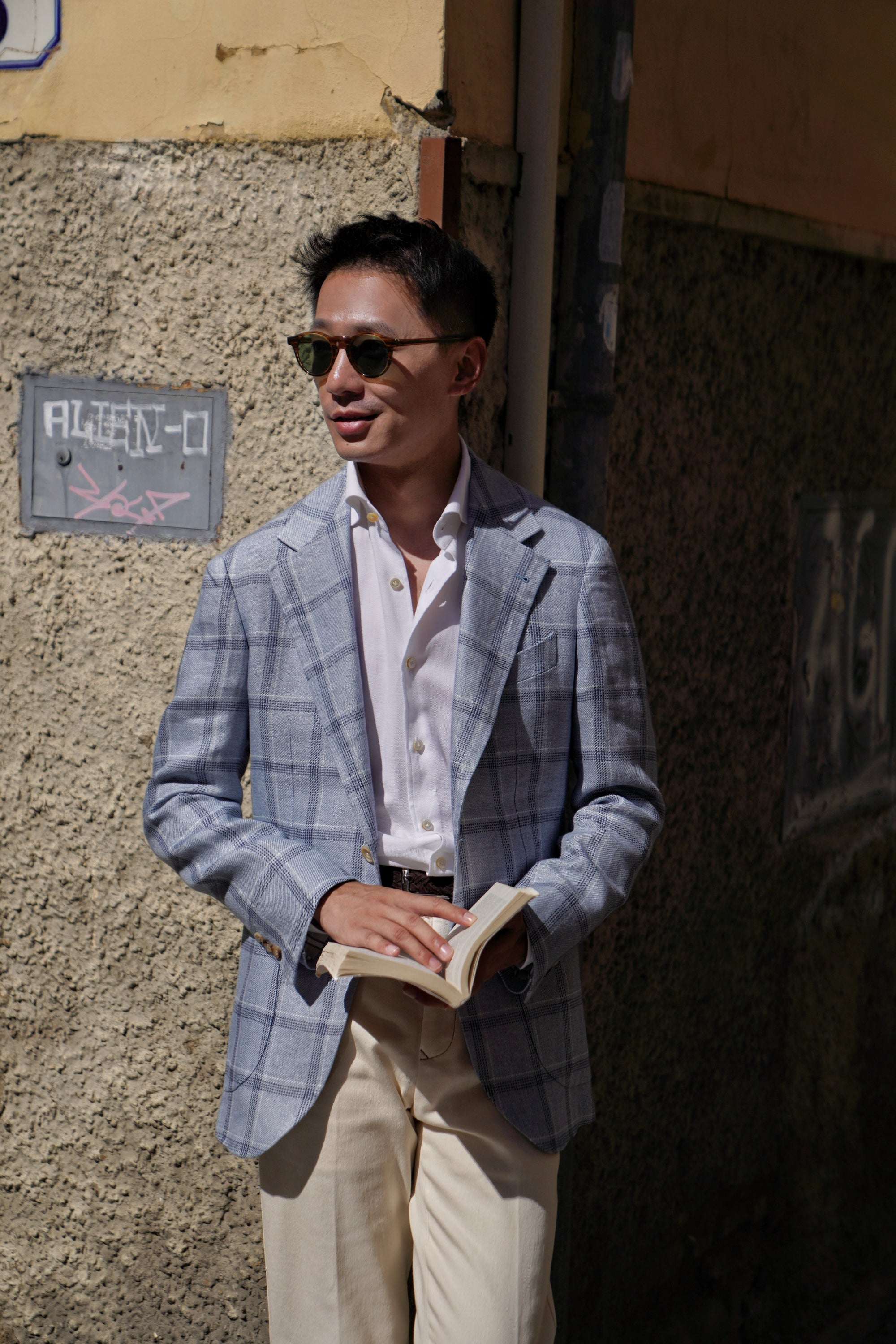 MTO Pale Blue Windowpane Linen Jacket