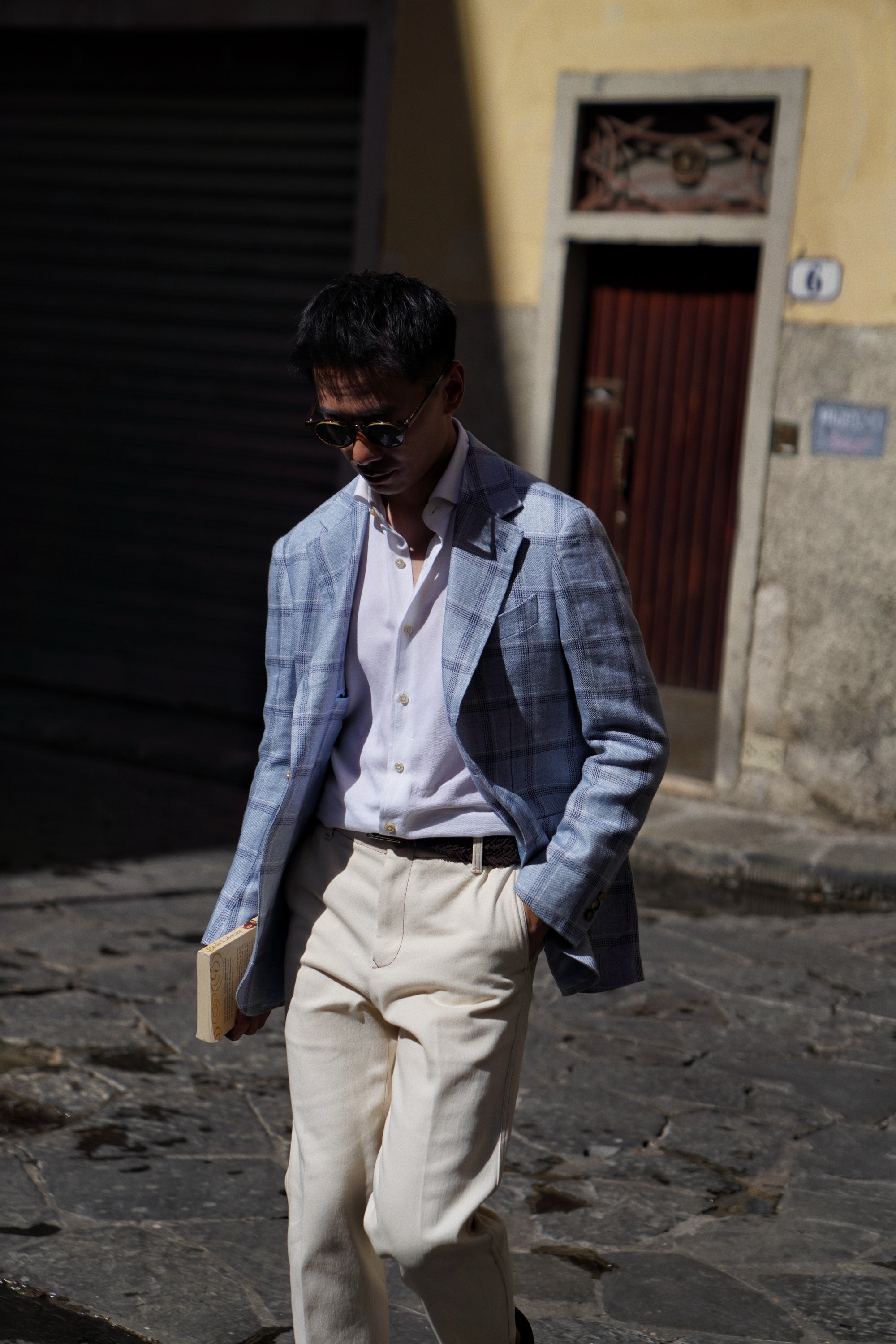 MTO Pale Blue Windowpane Linen Jacket