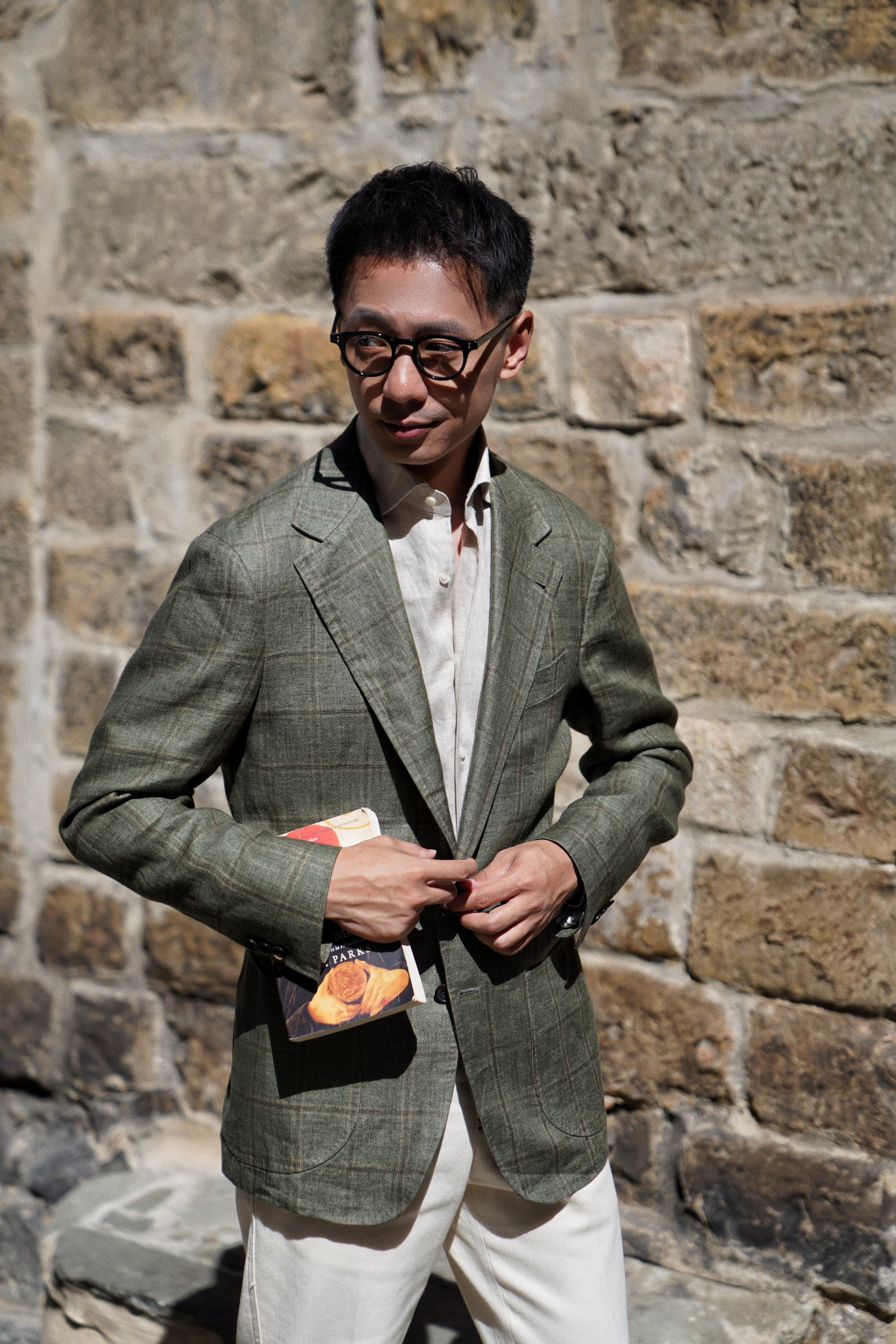 MTO Moss Windowpane Linen Jacket #498