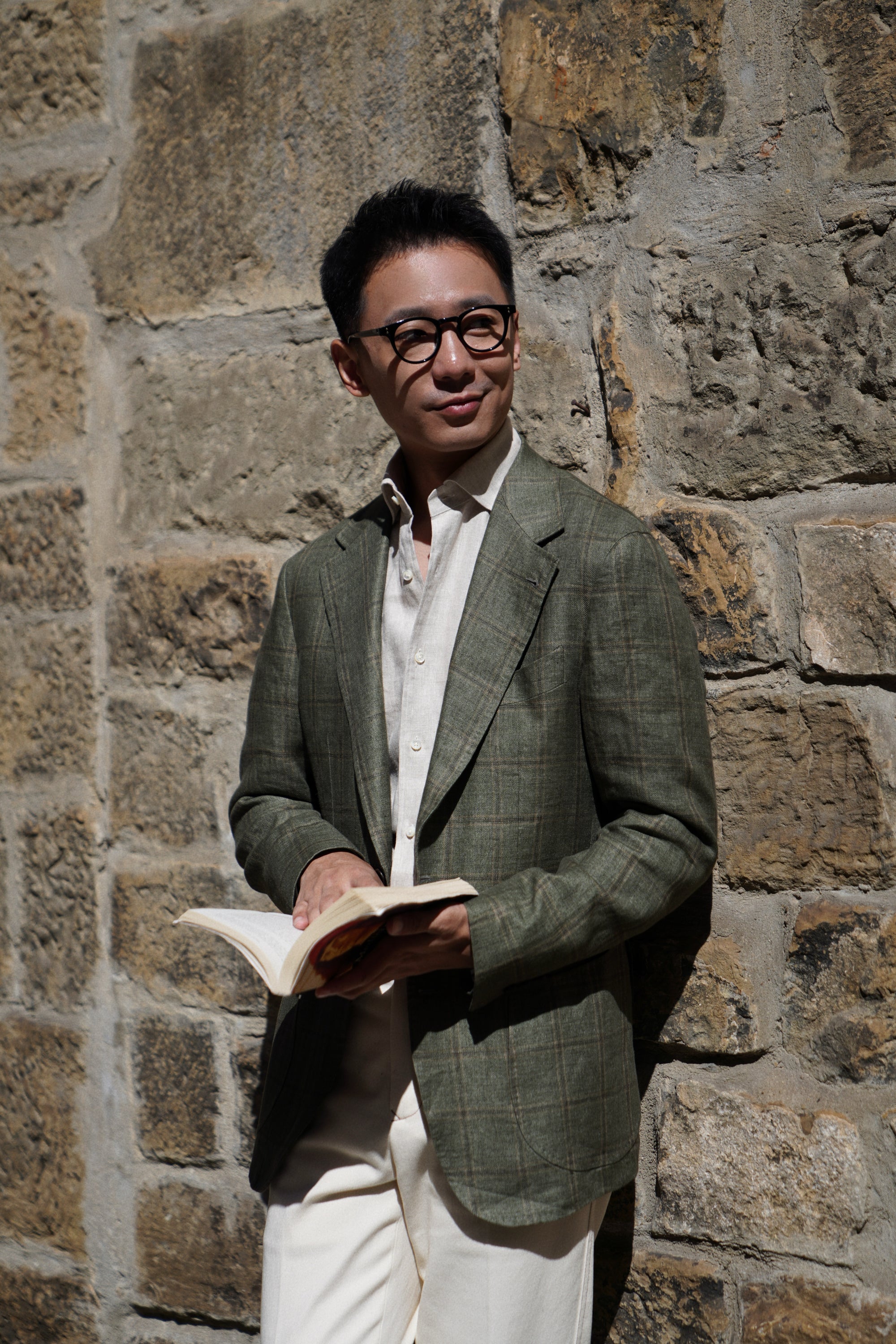 MTO Moss Windowpane Linen Jacket #498