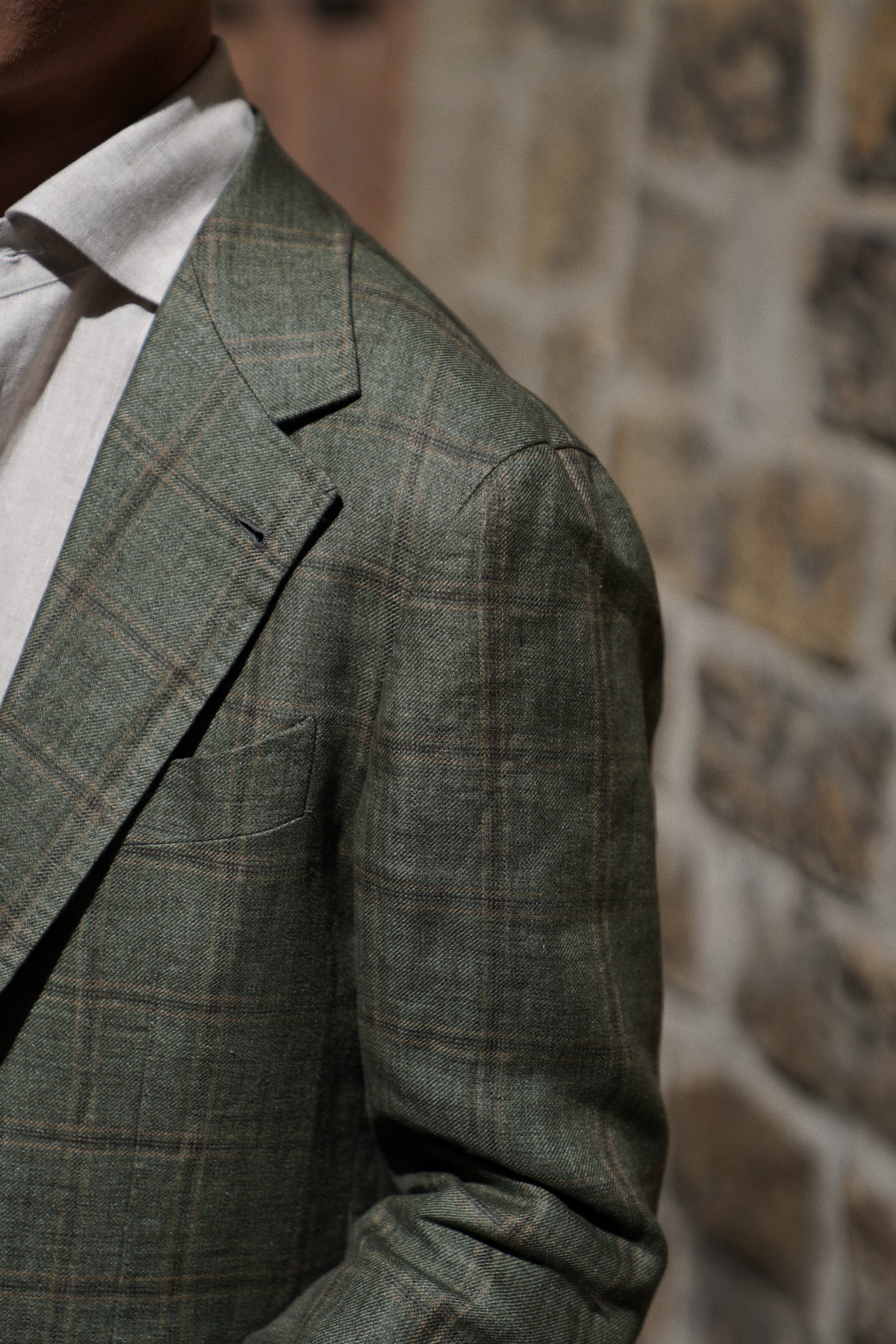 MTO Moss Windowpane Linen Jacket #498