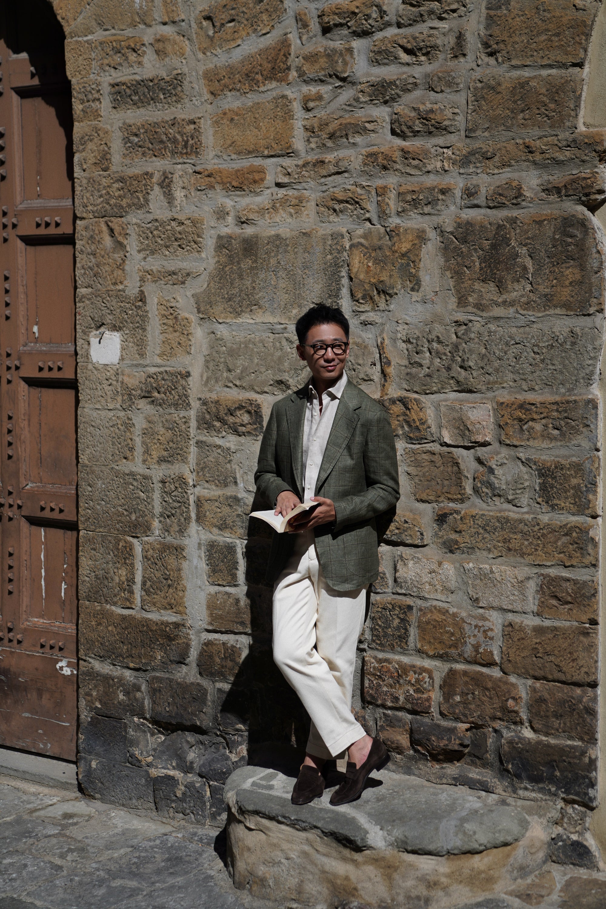 MTO Moss Windowpane Linen Jacket #498