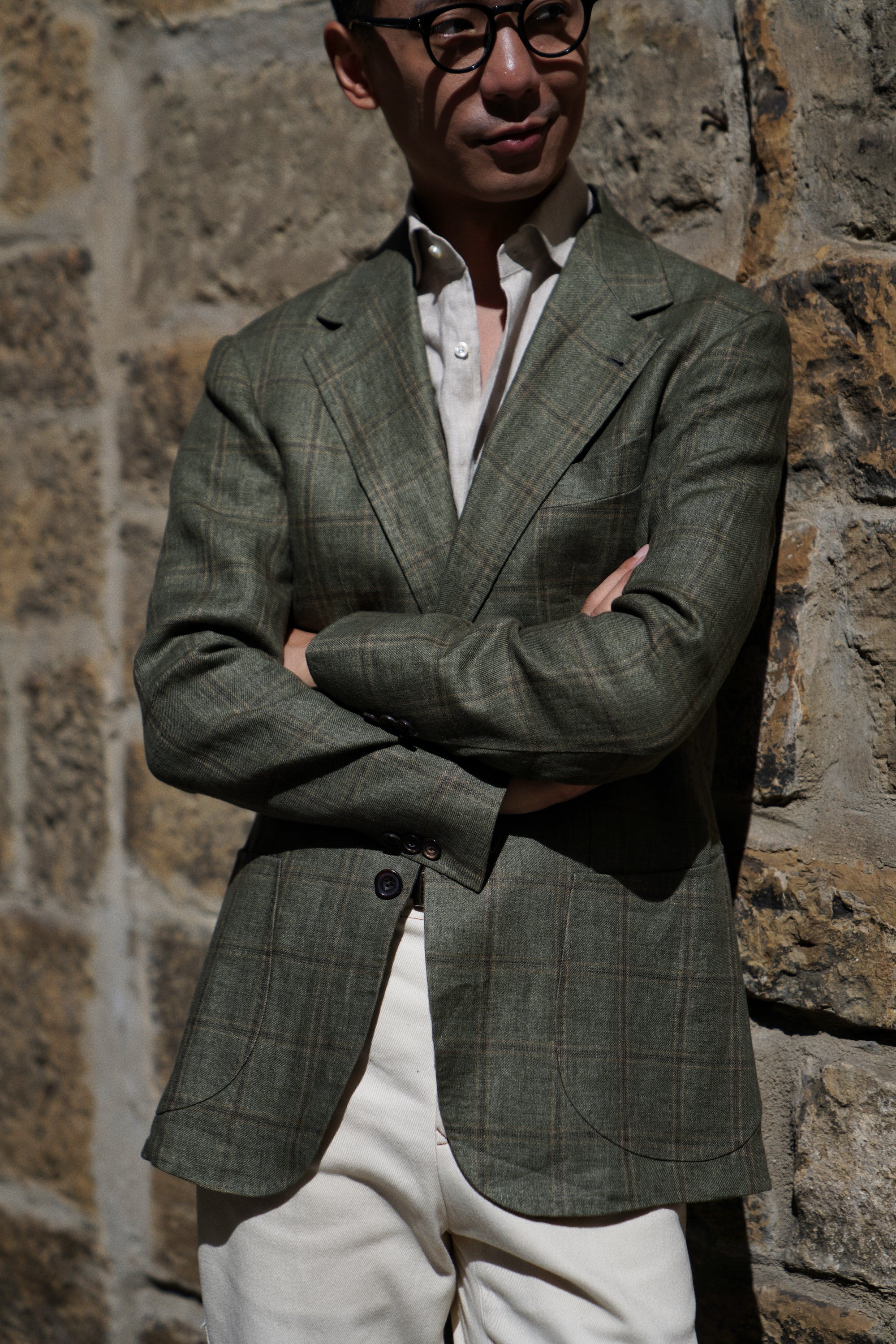 MTO Moss Windowpane Linen Jacket #498