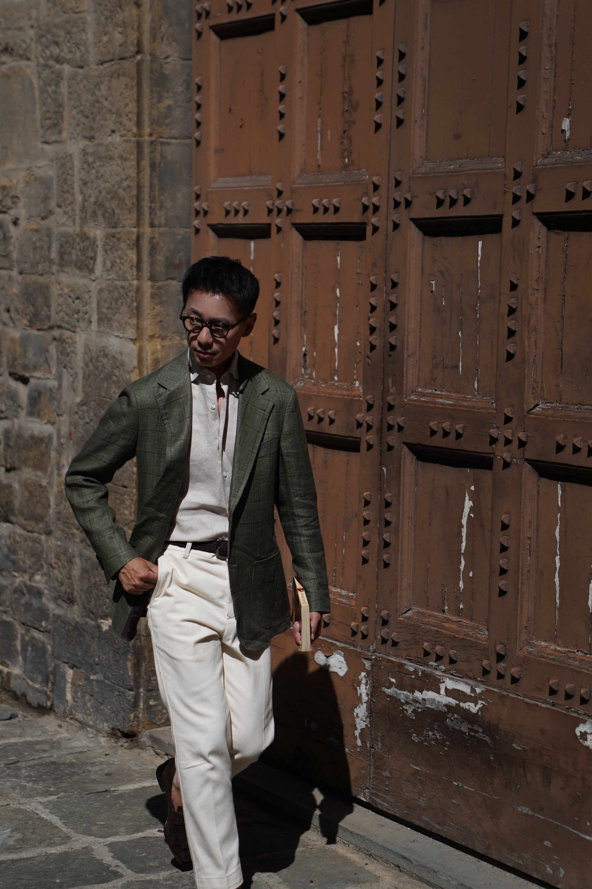 MTO Moss Windowpane Linen Jacket #498