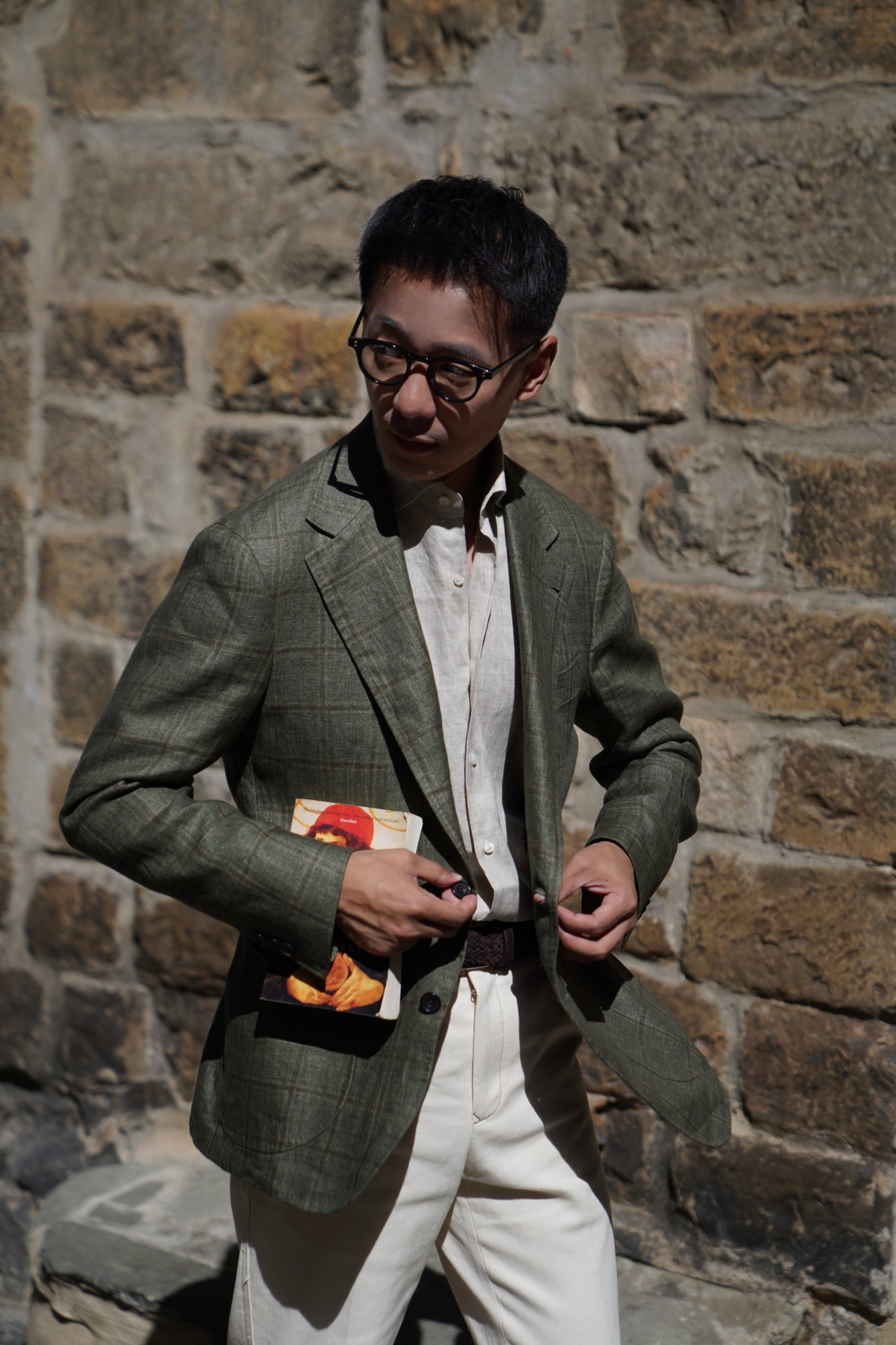 MTO Moss Windowpane Linen Jacket #498
