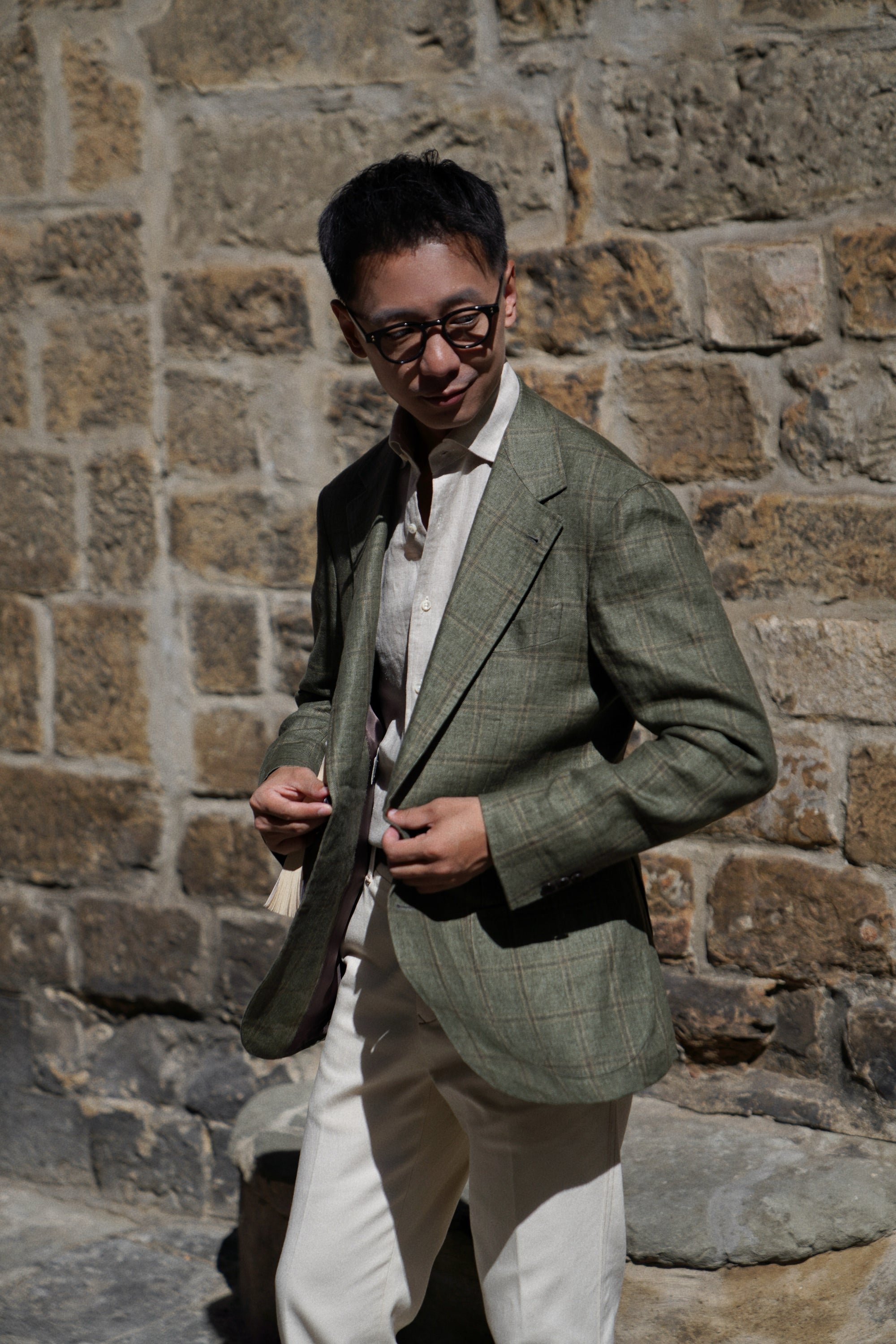 MTO Moss Windowpane Linen Jacket #498