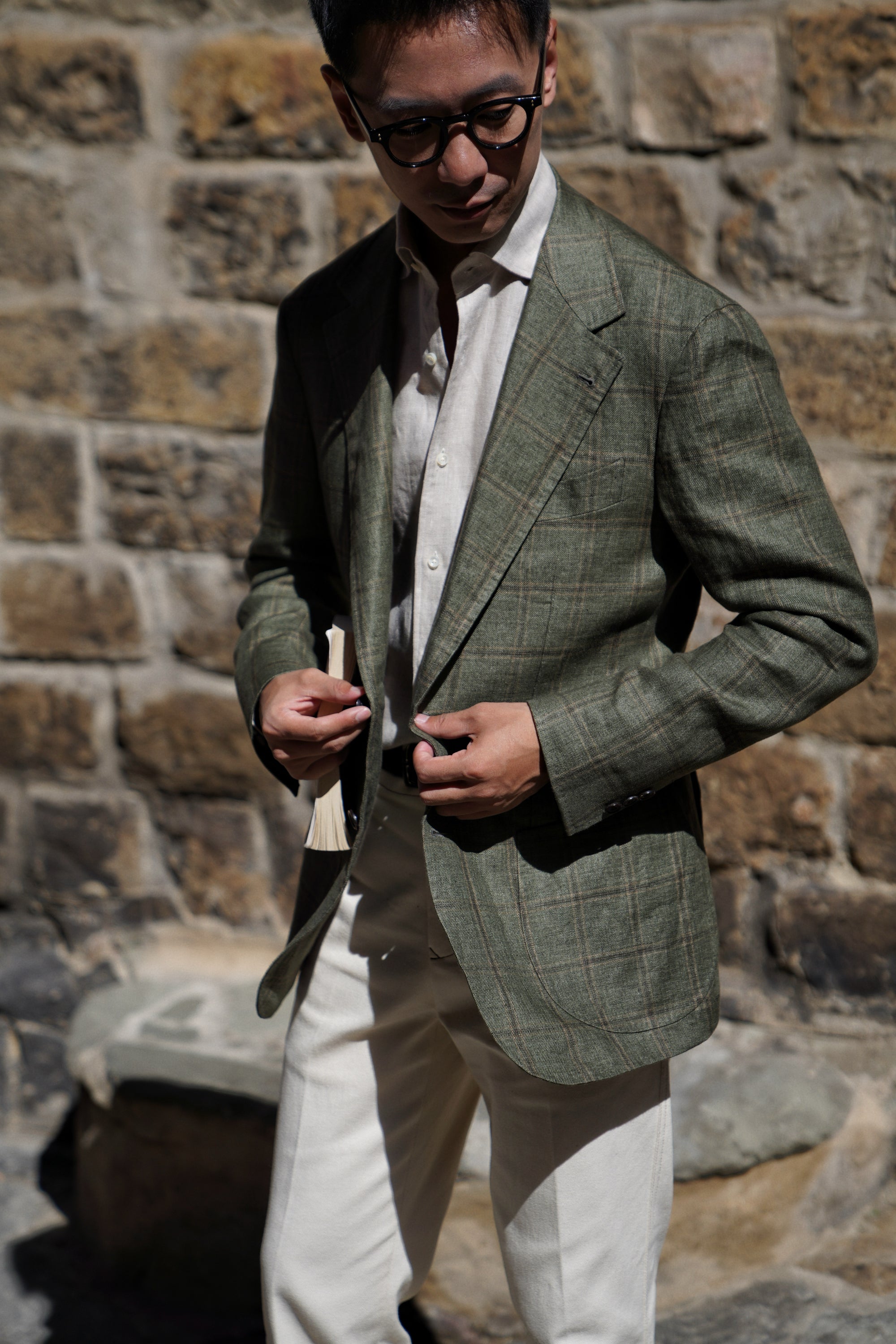 MTO Moss Windowpane Linen Jacket #498