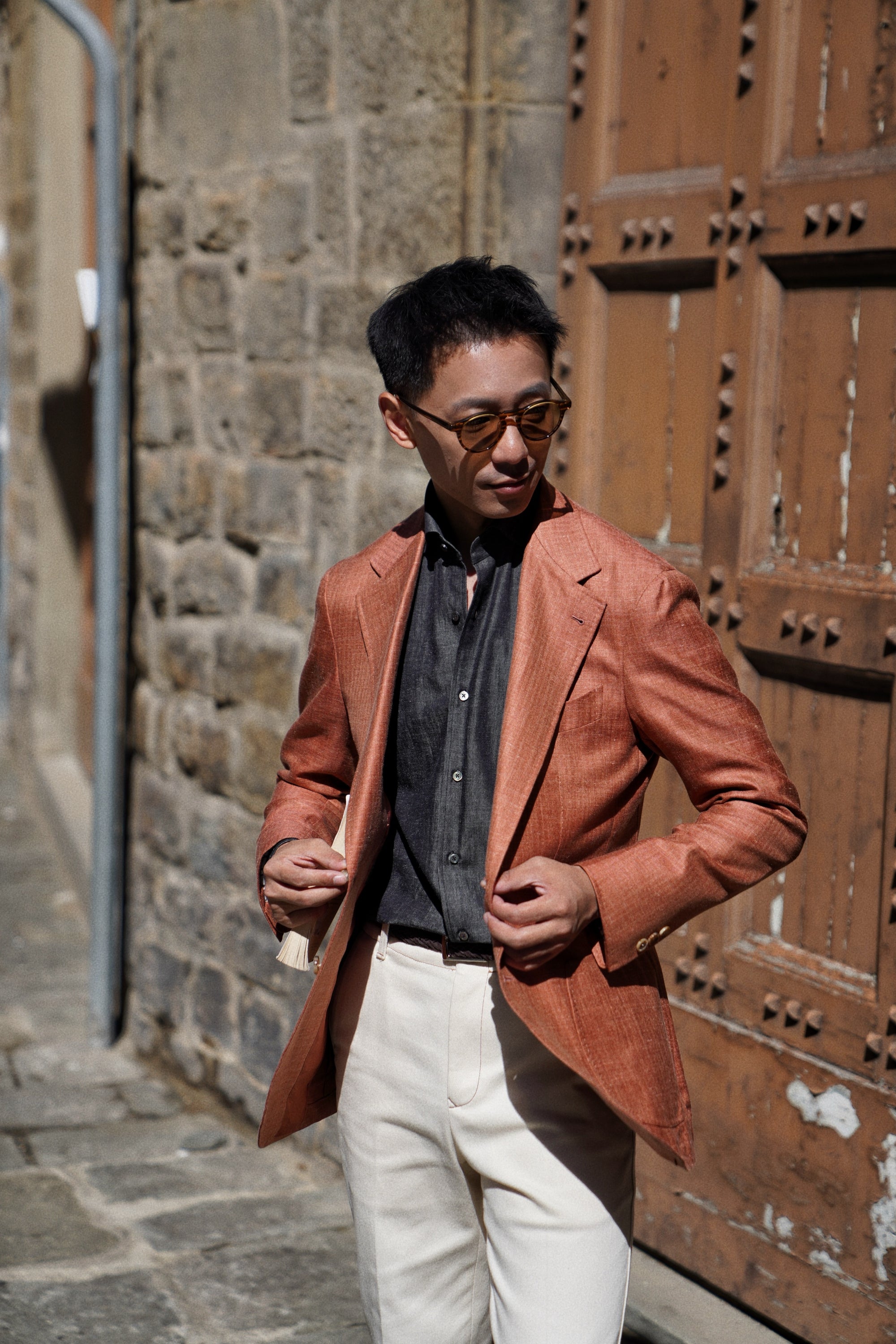 MTO Tangerine Herringbone Silk Linen Wool Jacket #601