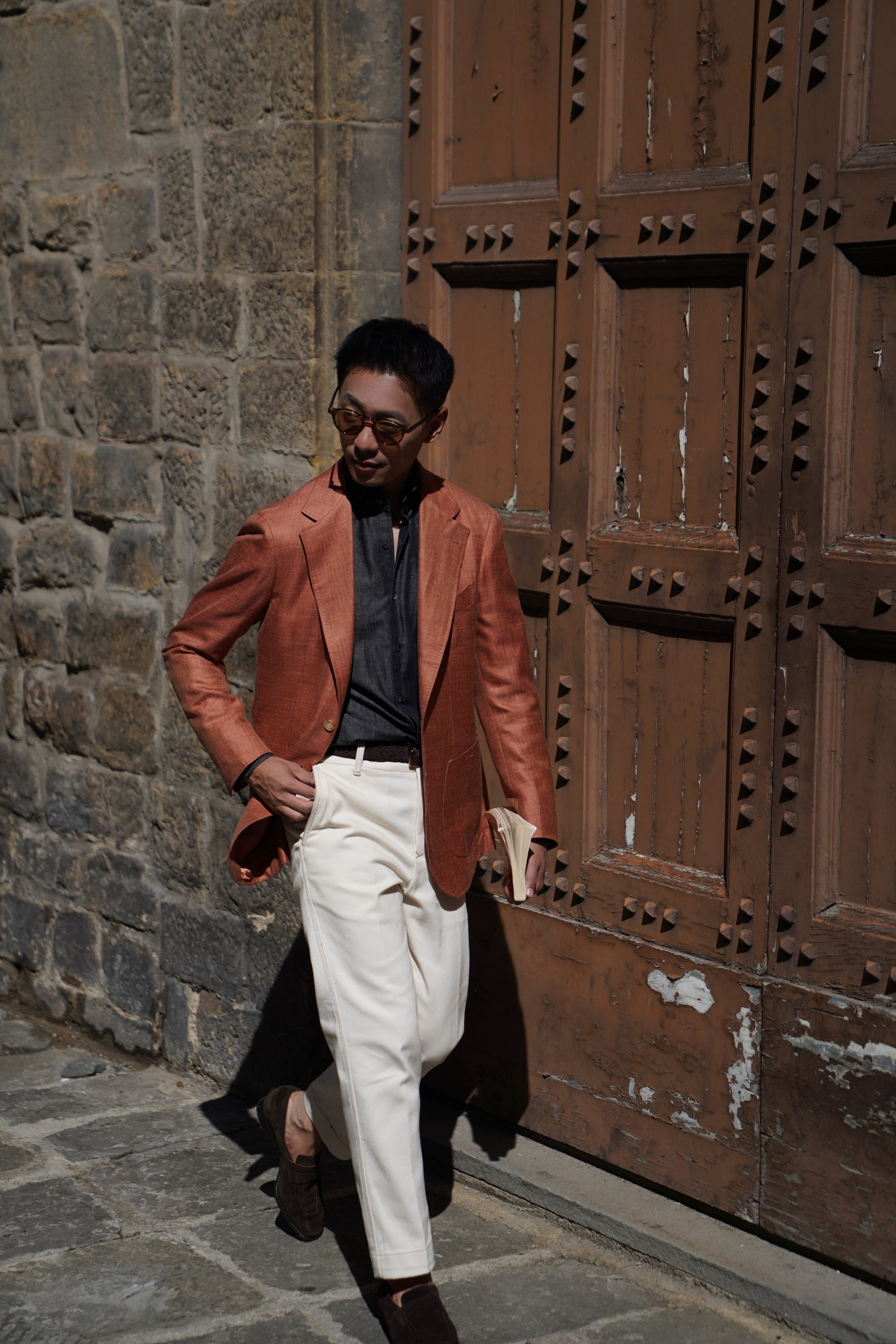 MTO Tangerine Herringbone Silk Linen Wool Jacket #601