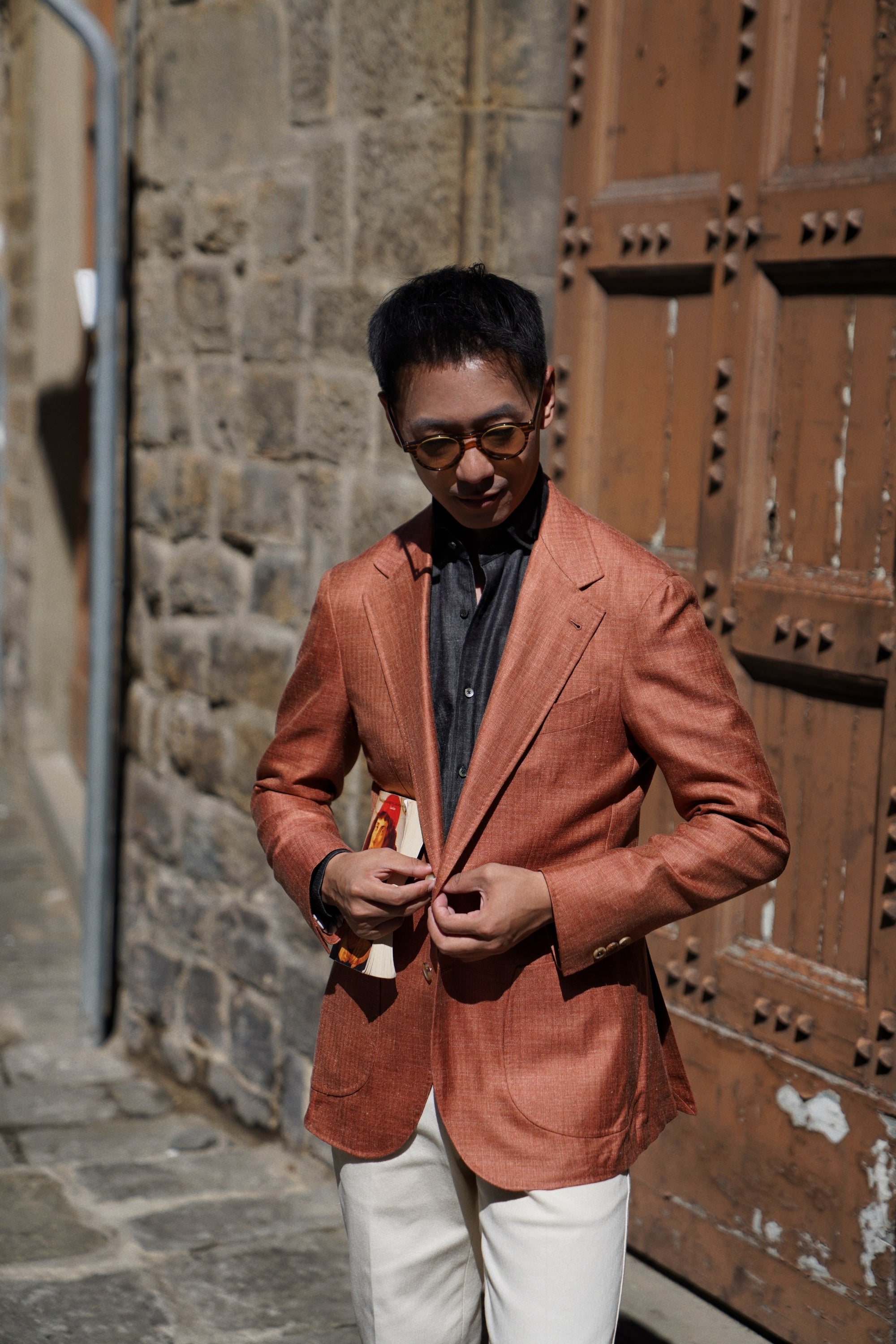 MTO Tangerine Herringbone Silk Linen Wool Jacket #601