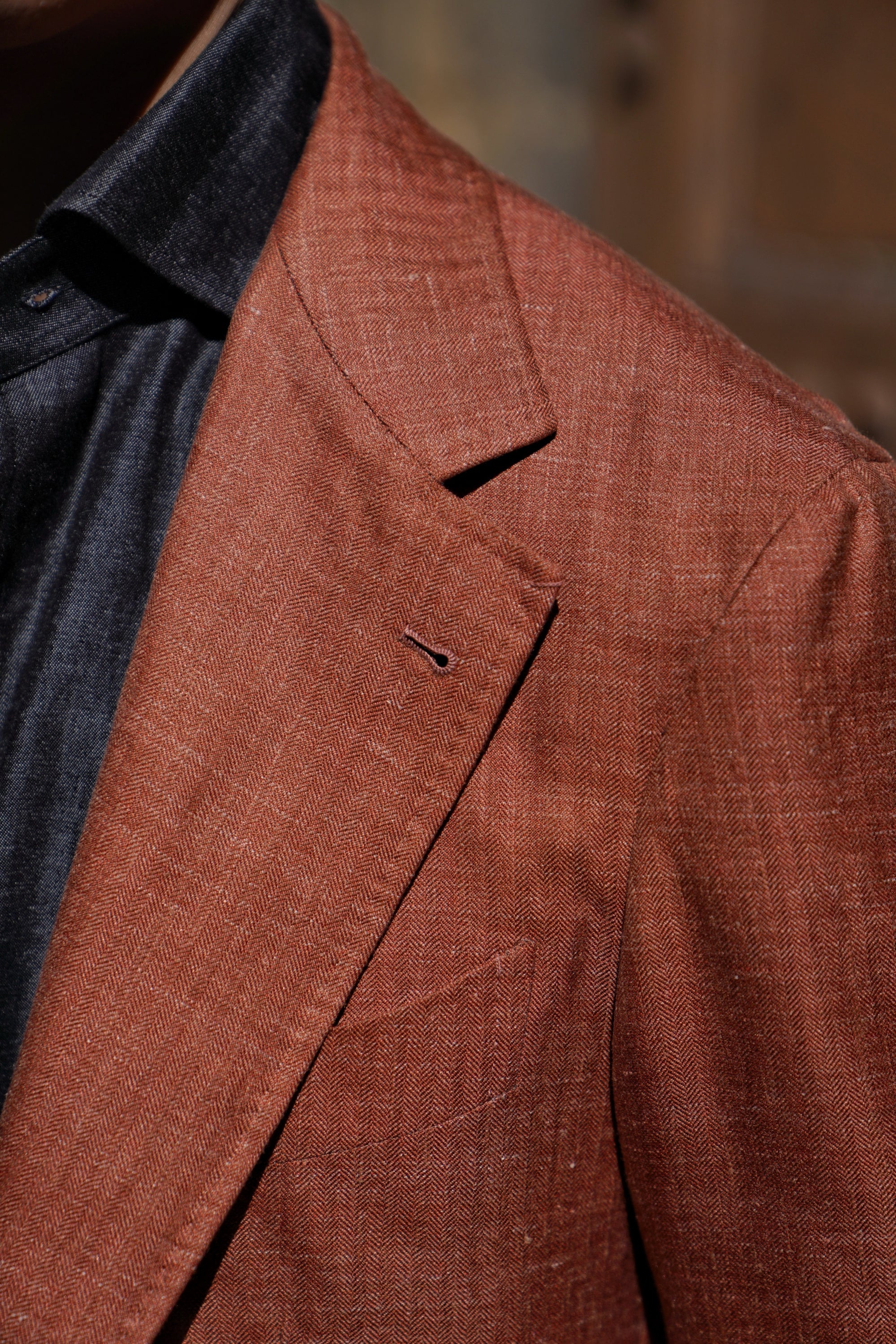 MTO Tangerine Herringbone Silk Linen Wool Jacket #601