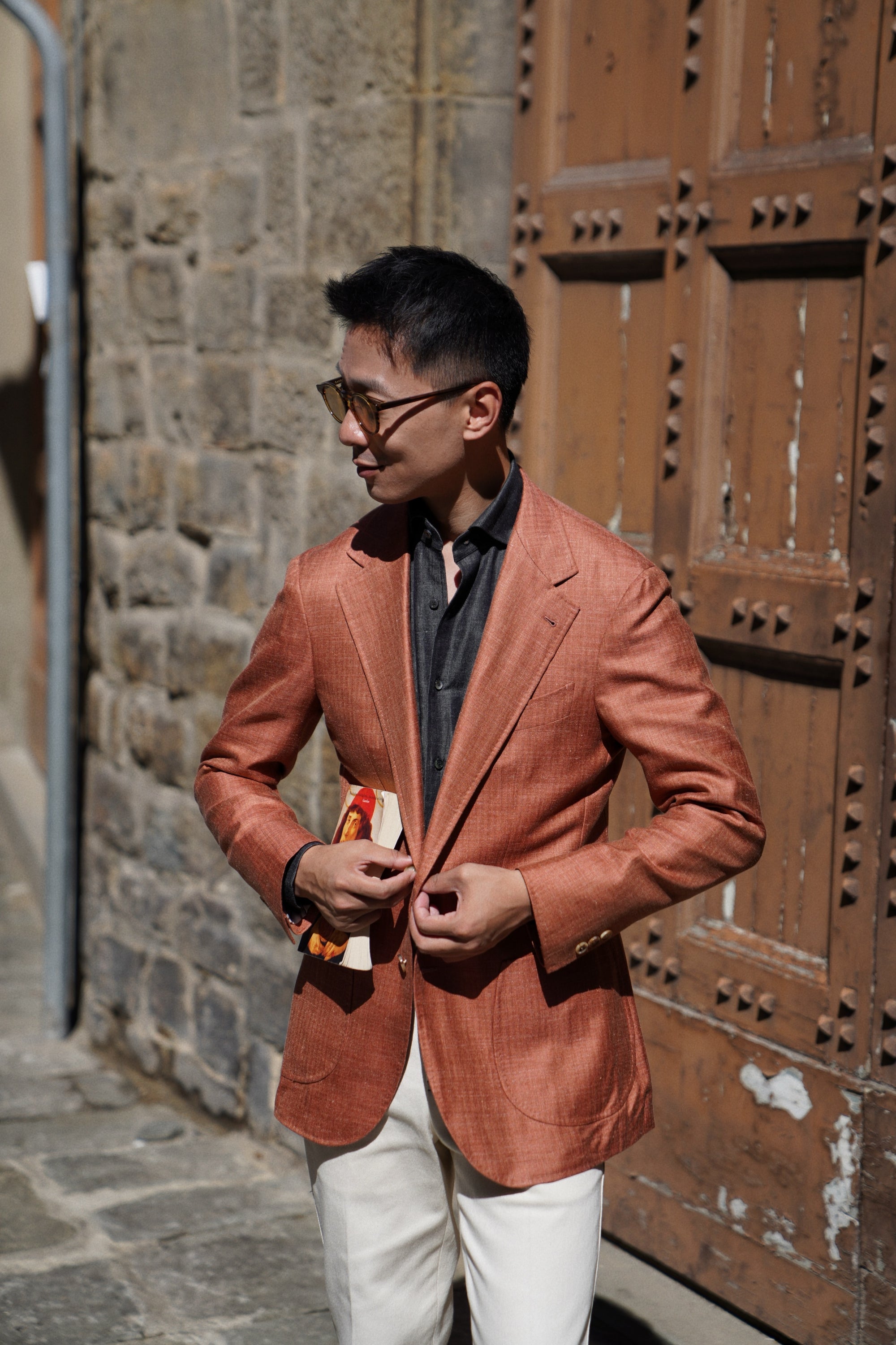 MTO Tangerine Herringbone Silk Linen Wool Jacket #601