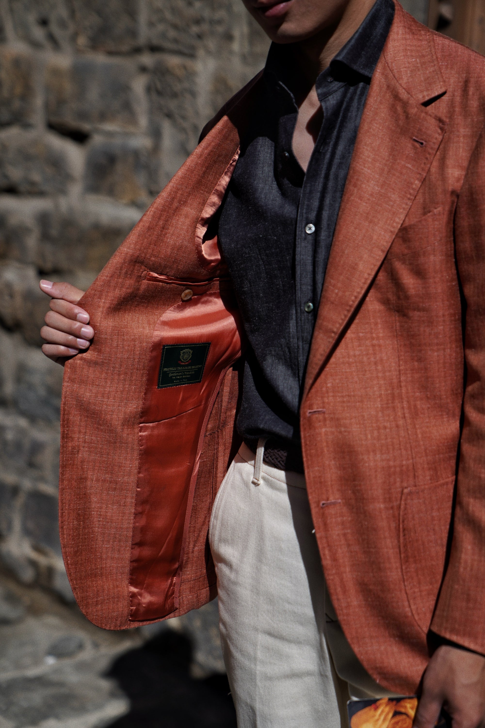 MTO Tangerine Herringbone Silk Linen Wool Jacket #601