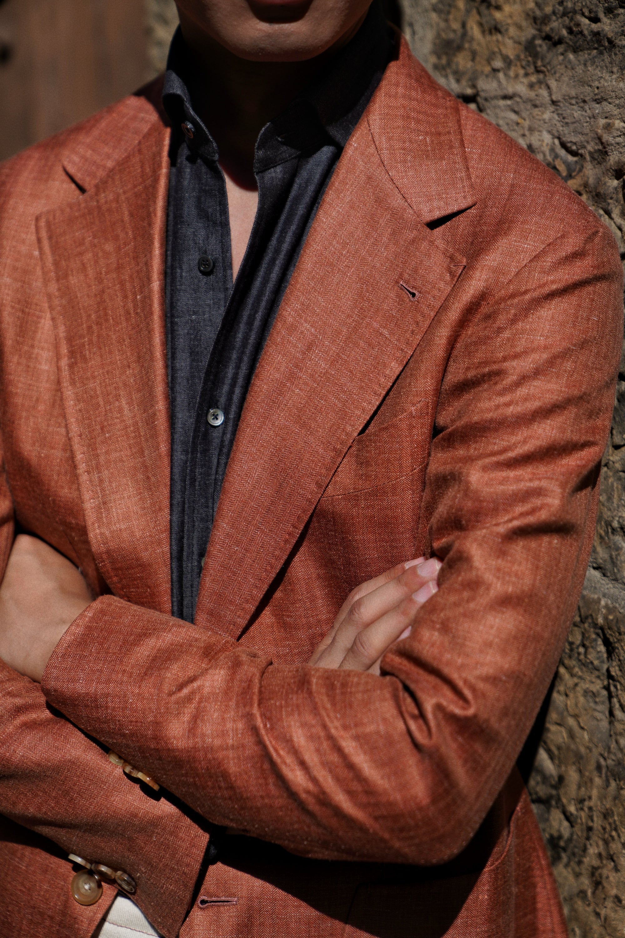 MTO Tangerine Herringbone Silk Linen Wool Jacket #601