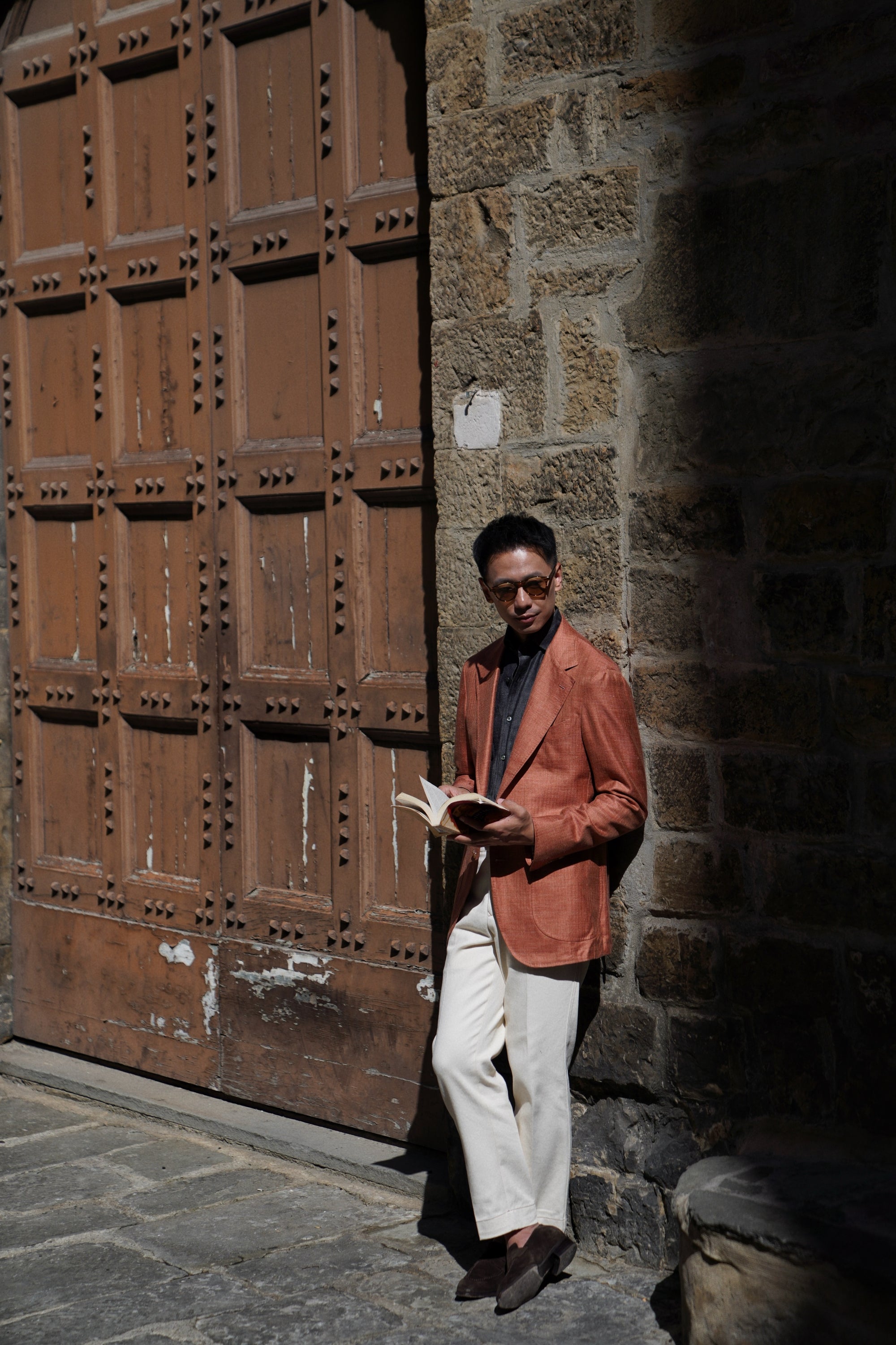 MTO Tangerine Herringbone Silk Linen Wool Jacket #601