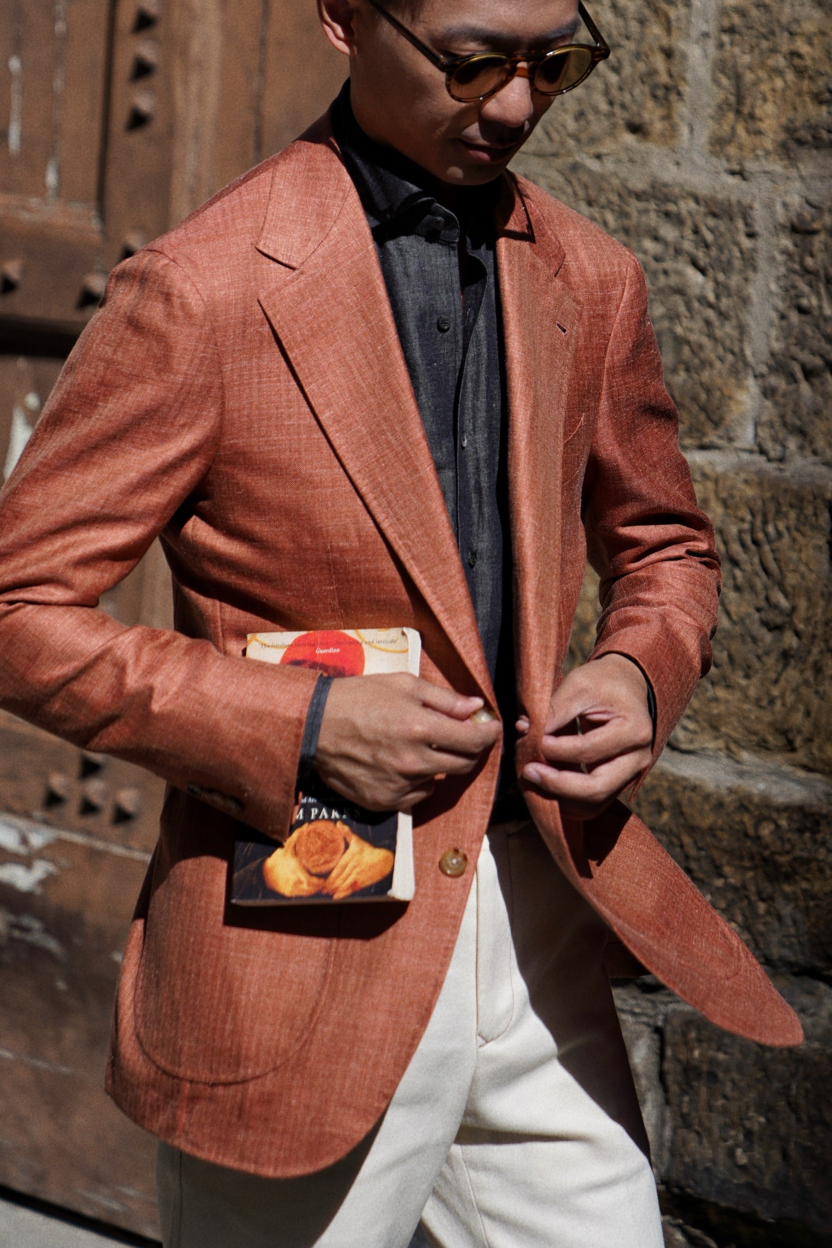 MTO Tangerine Herringbone Silk Linen Wool Jacket #601