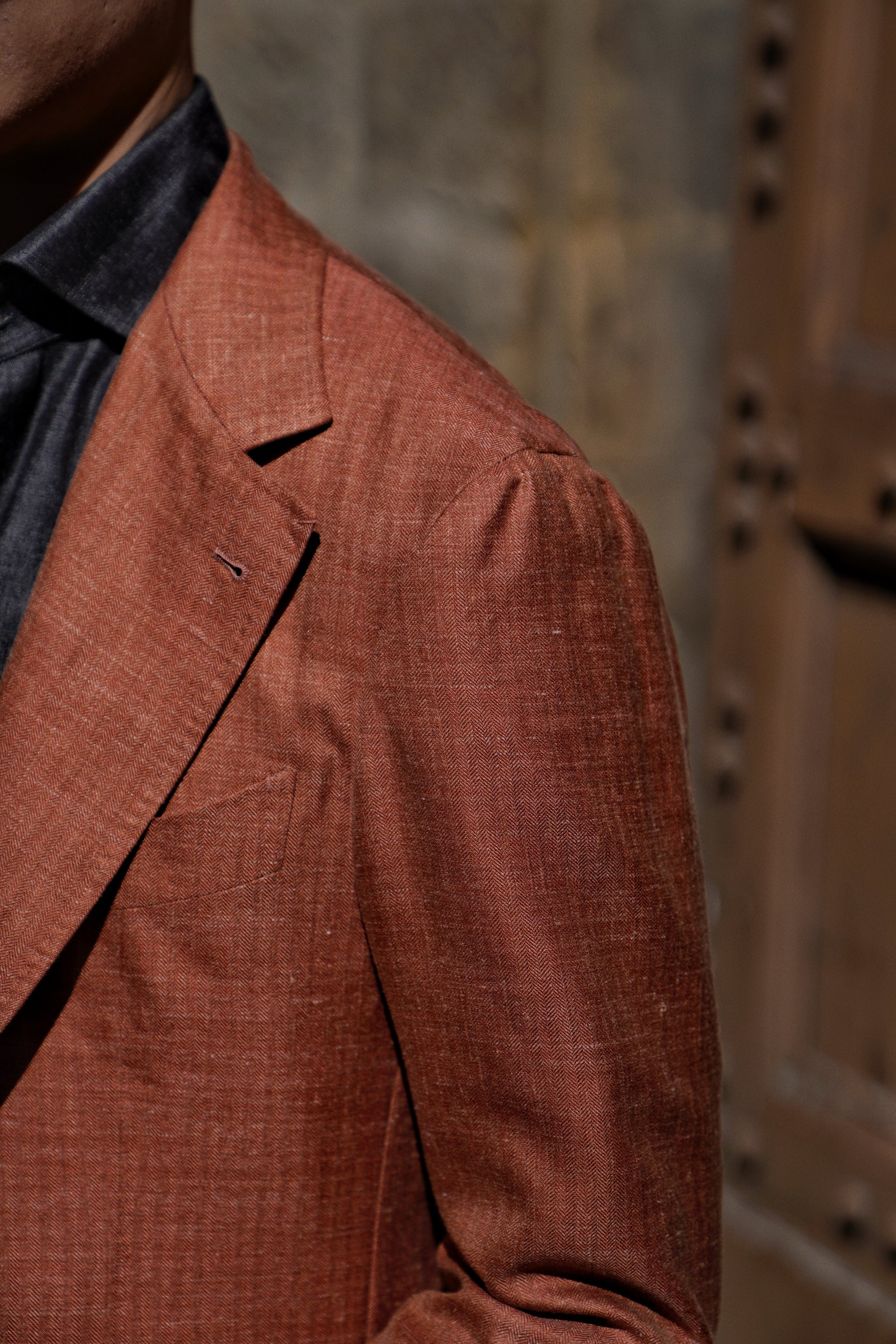 MTO Tangerine Herringbone Silk Linen Wool Jacket #601