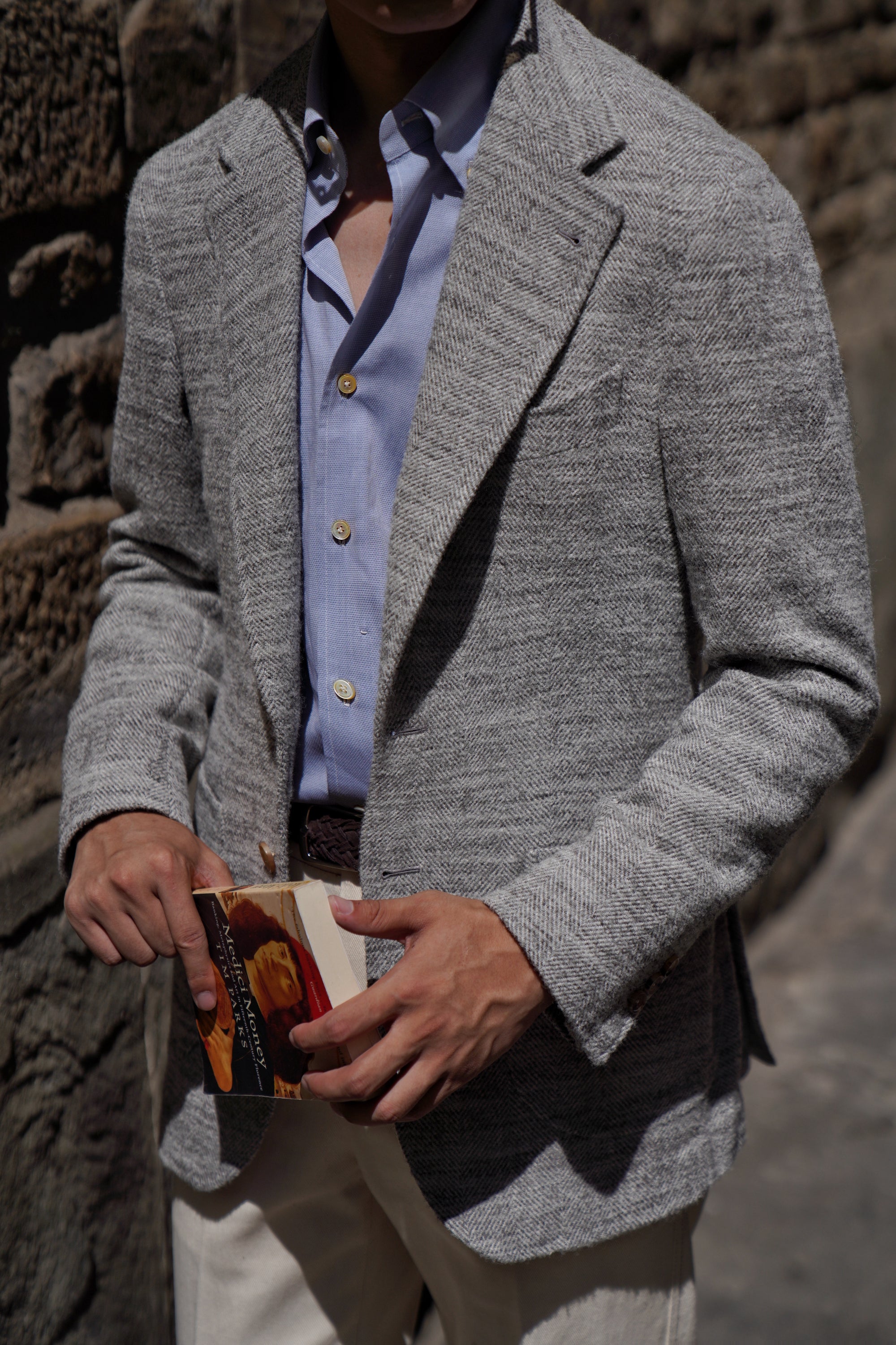 MTO Mist Gray Camel Wool Herringbone Jacket #445