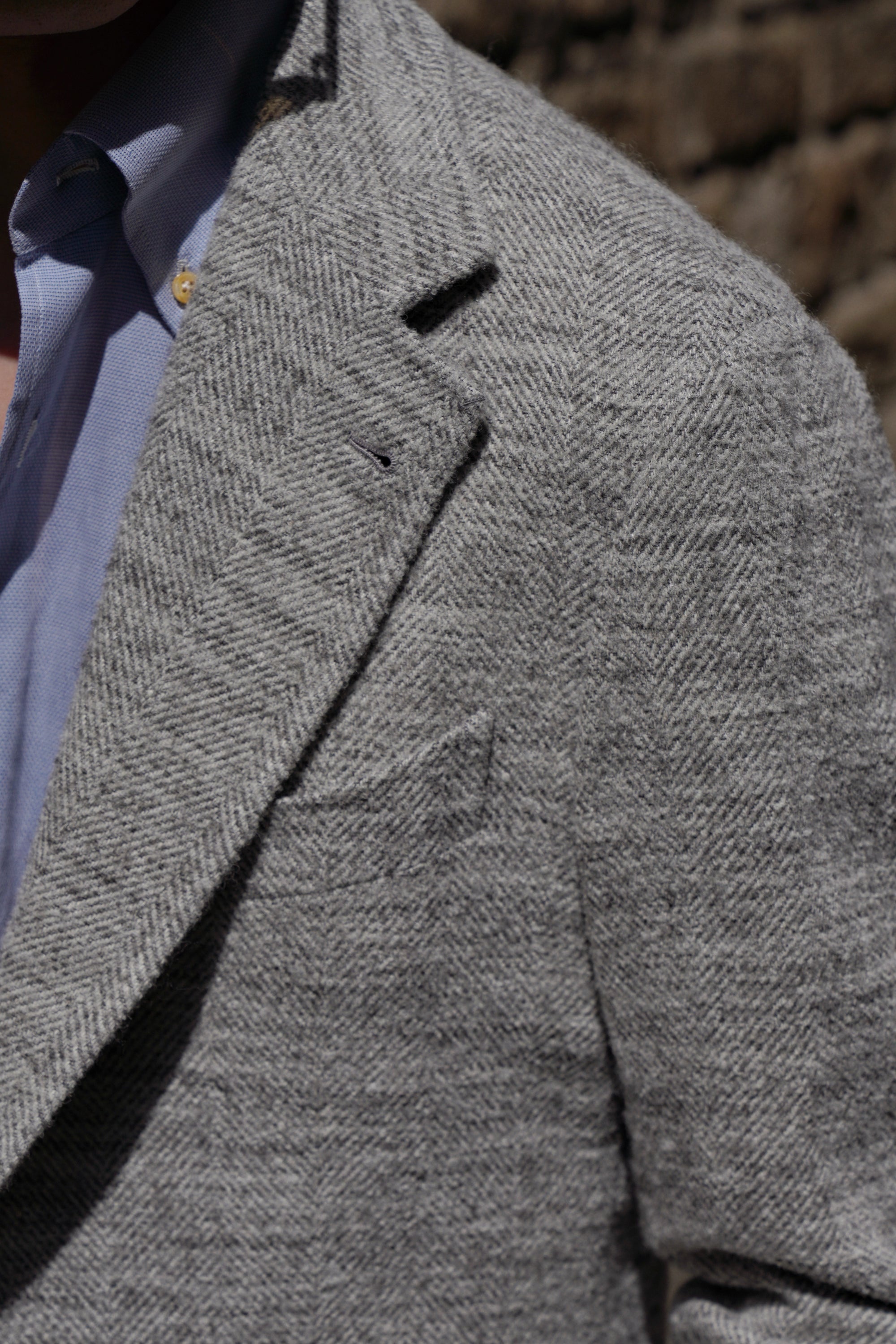 MTO Mist Gray Camel Wool Herringbone Jacket #445
