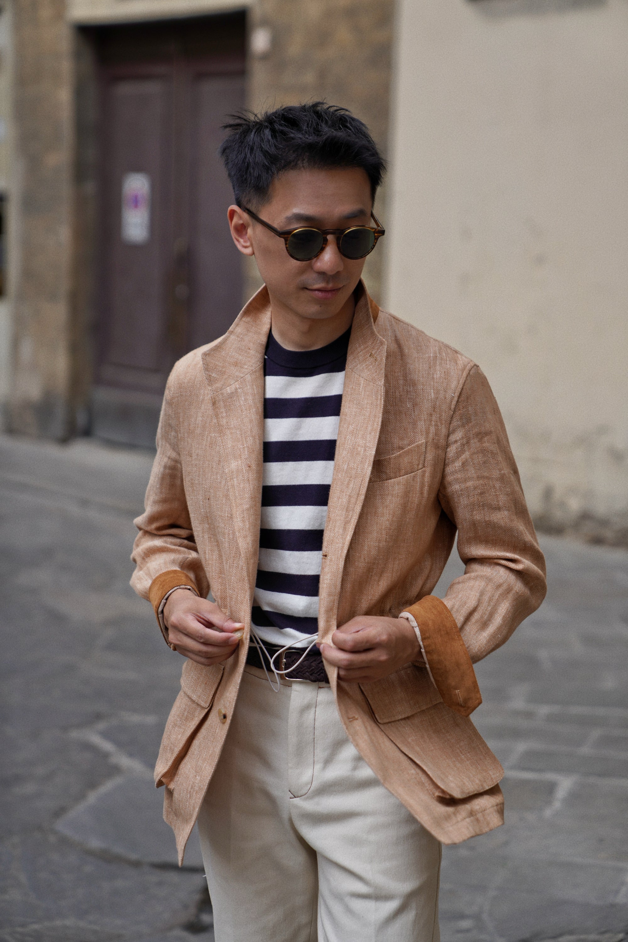 Tangerine Herringbone Linen Teba Jacket #227