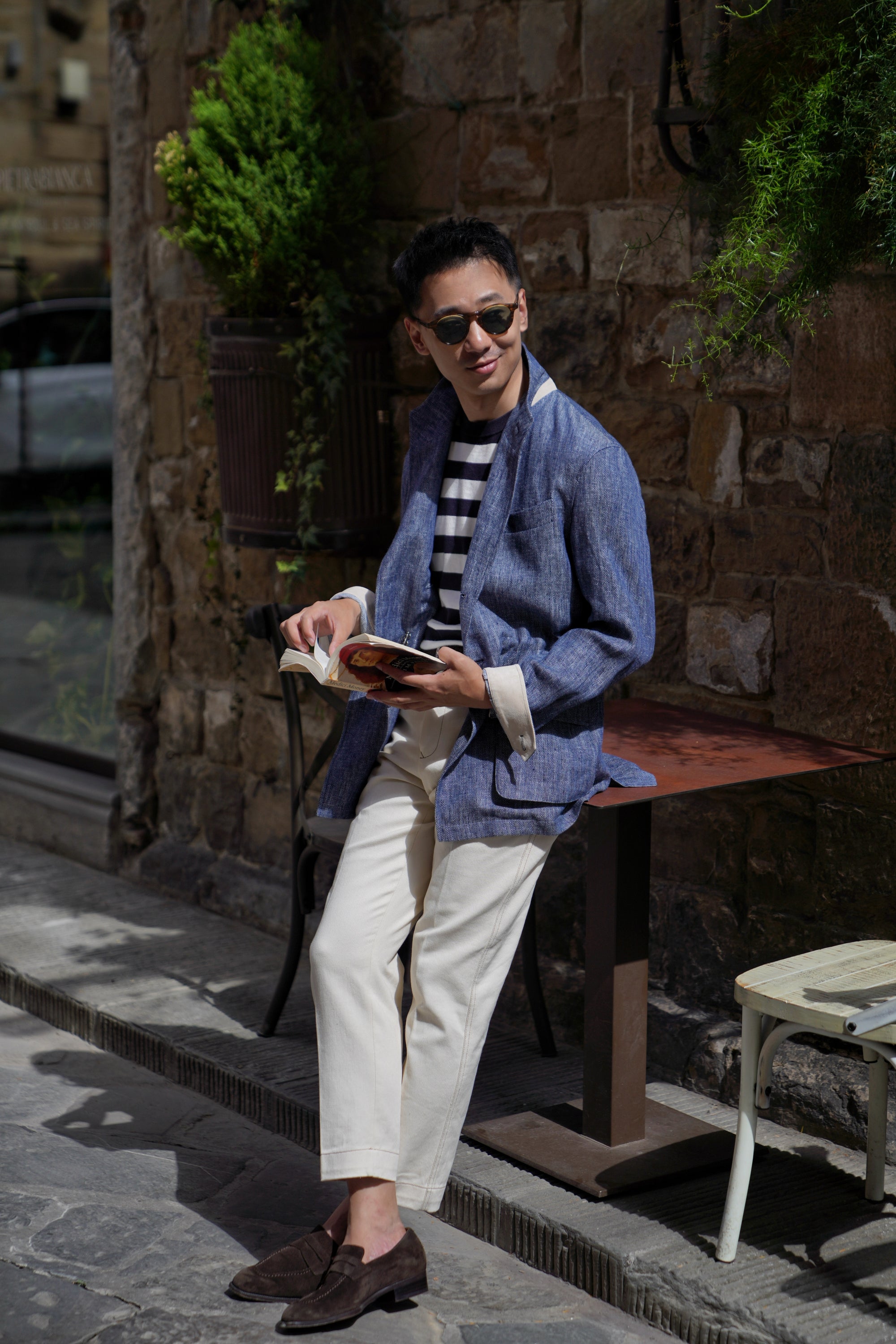 Indigo Herringbone Linen Teba Jacket #228