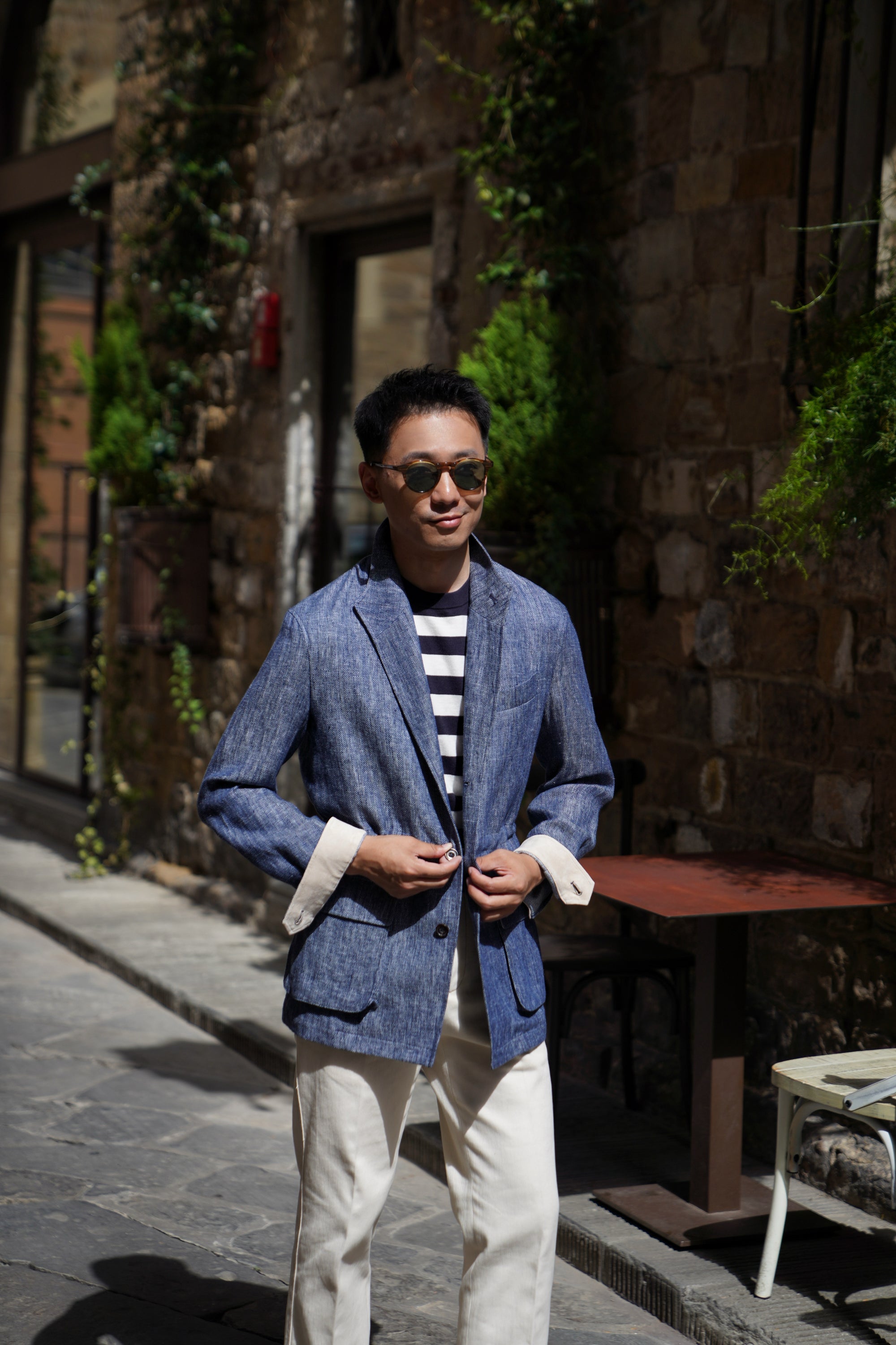 Indigo Herringbone Linen Teba Jacket #228