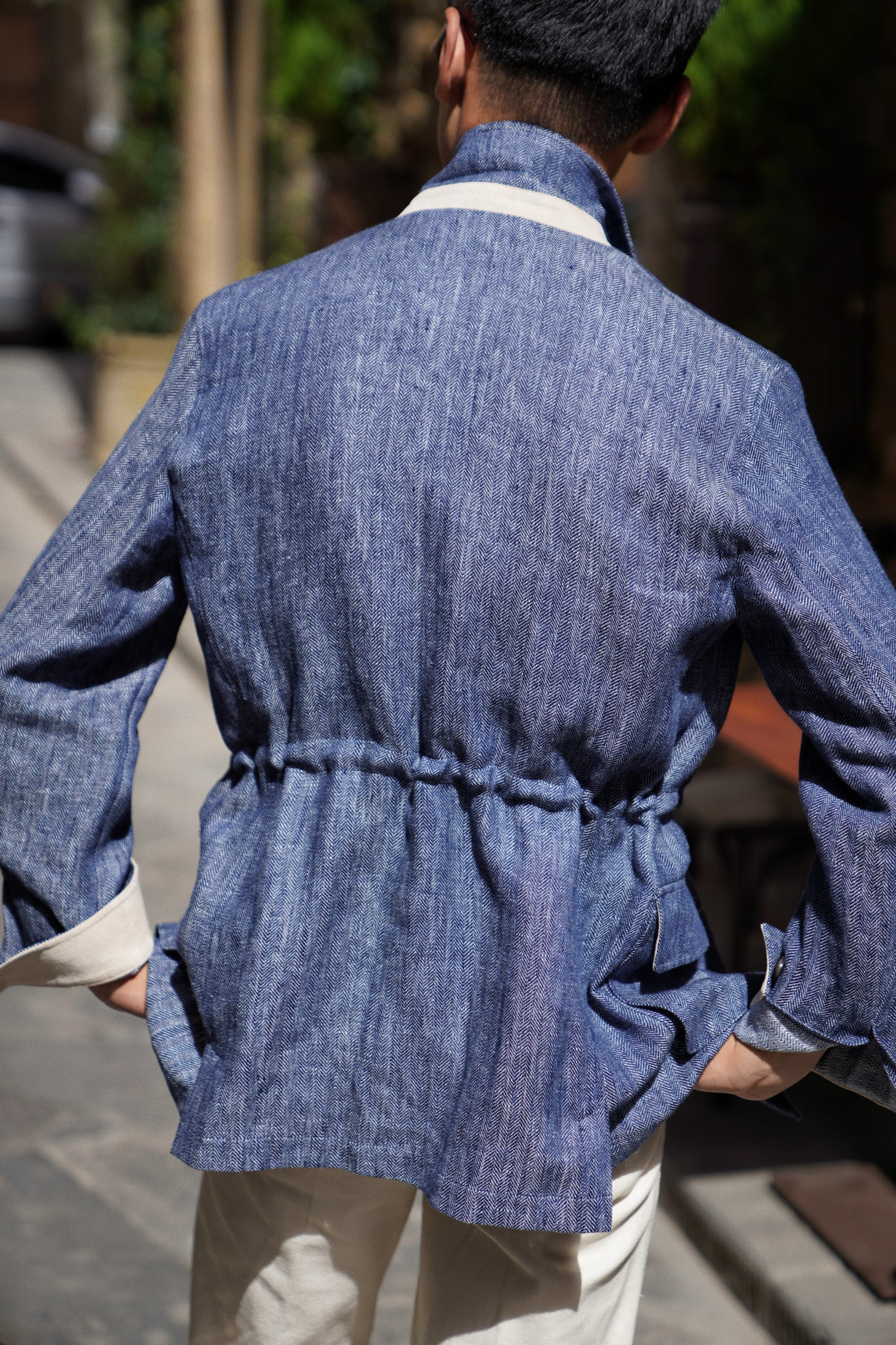 Indigo Herringbone Linen Teba Jacket #228