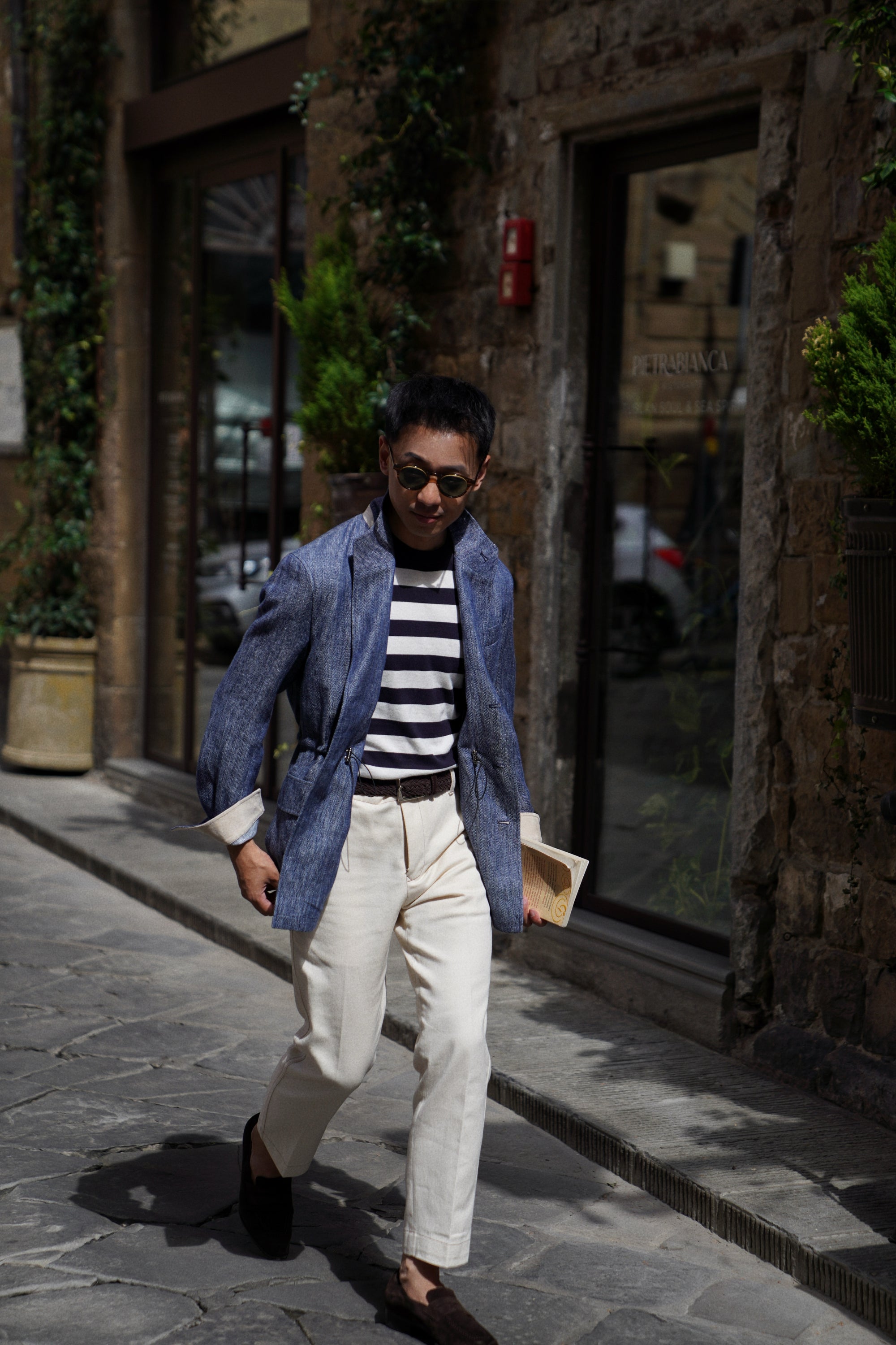 Indigo Herringbone Linen Teba Jacket #228