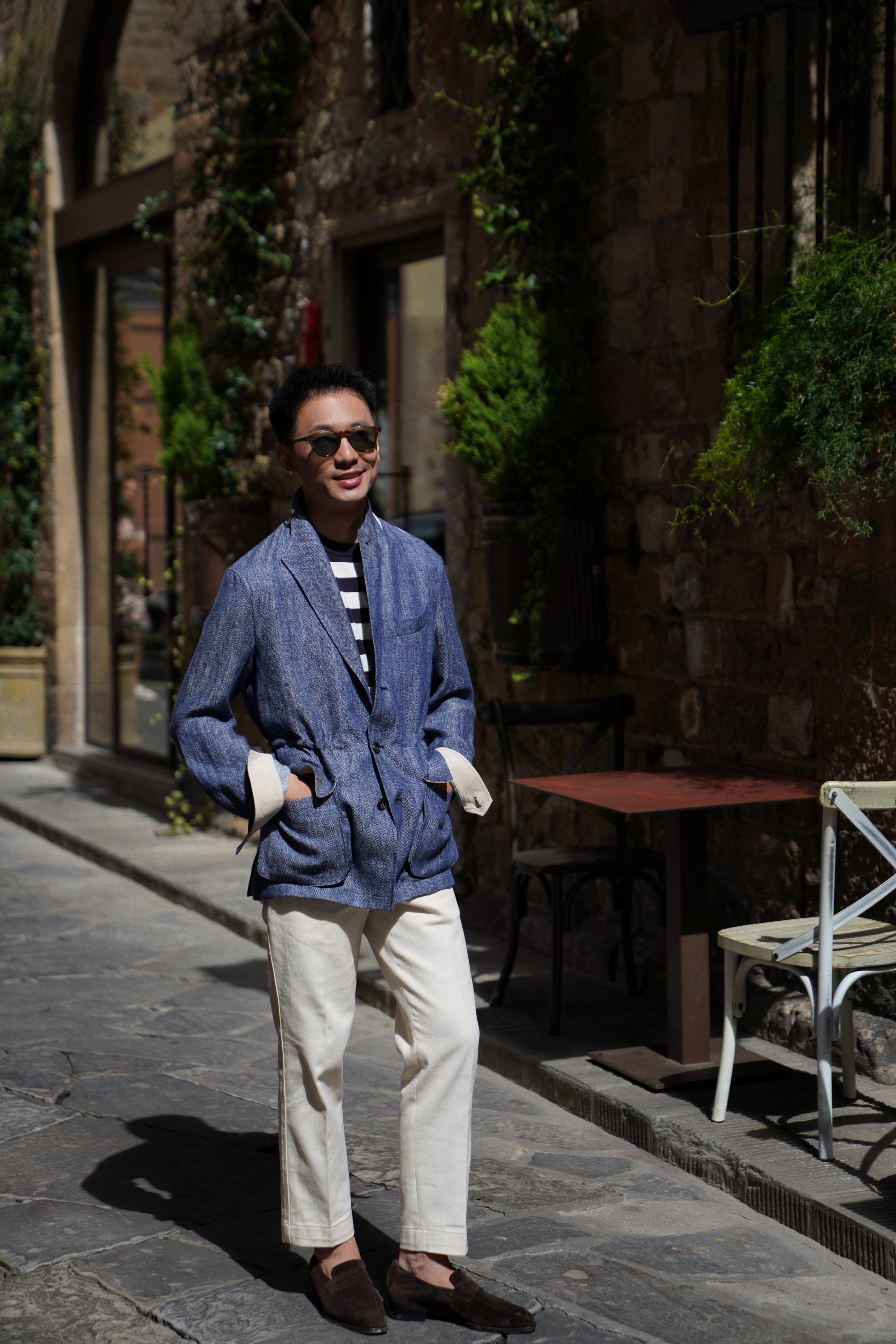 Indigo Herringbone Linen Teba Jacket #228