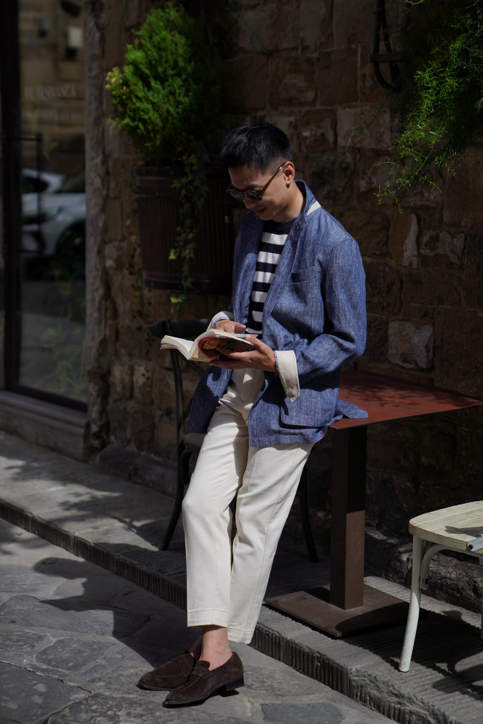 Indigo Herringbone Linen Teba Jacket #228
