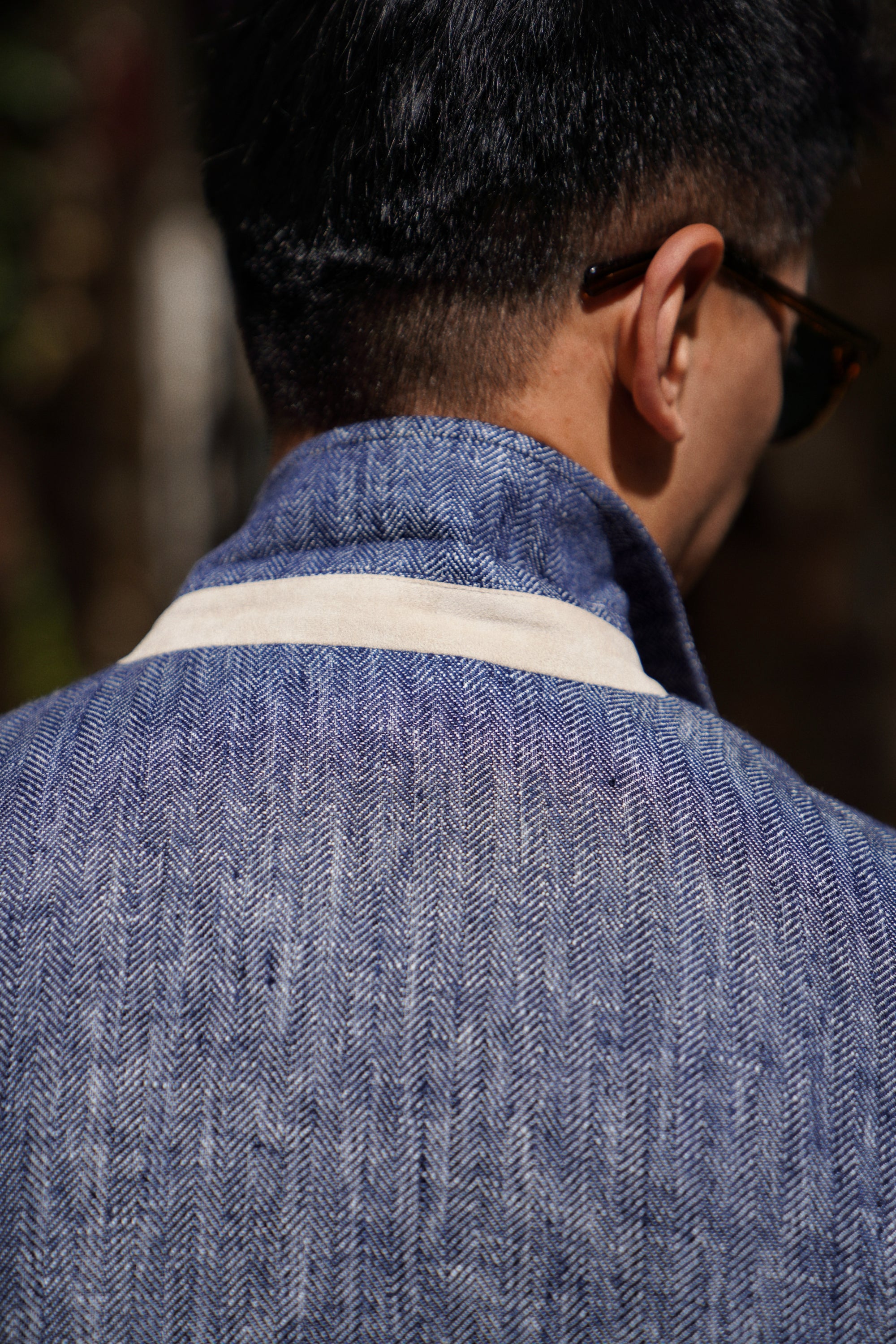 Indigo Herringbone Linen Teba Jacket #228