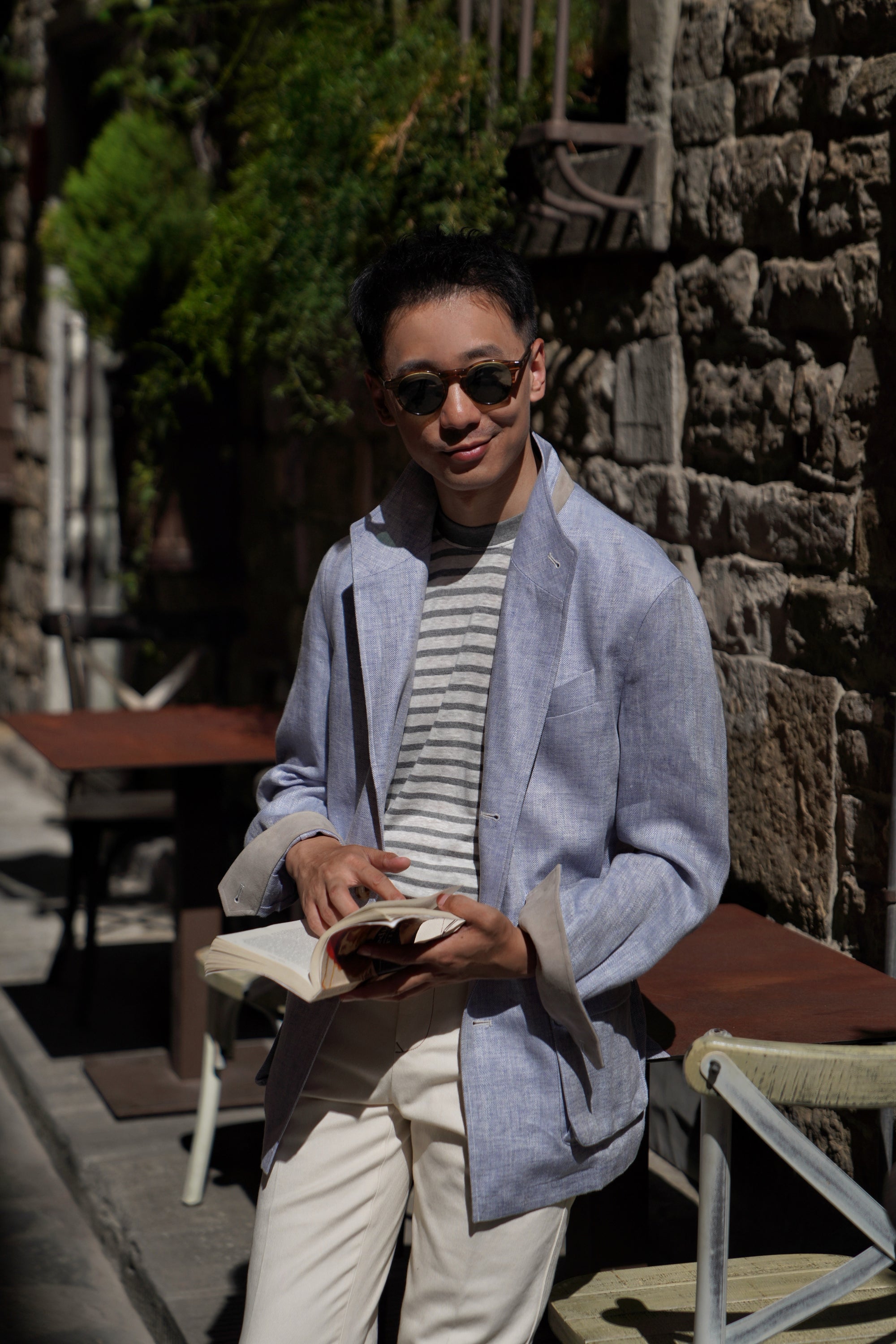 Pale Blue Herringbone Linen Teba Jacket #219