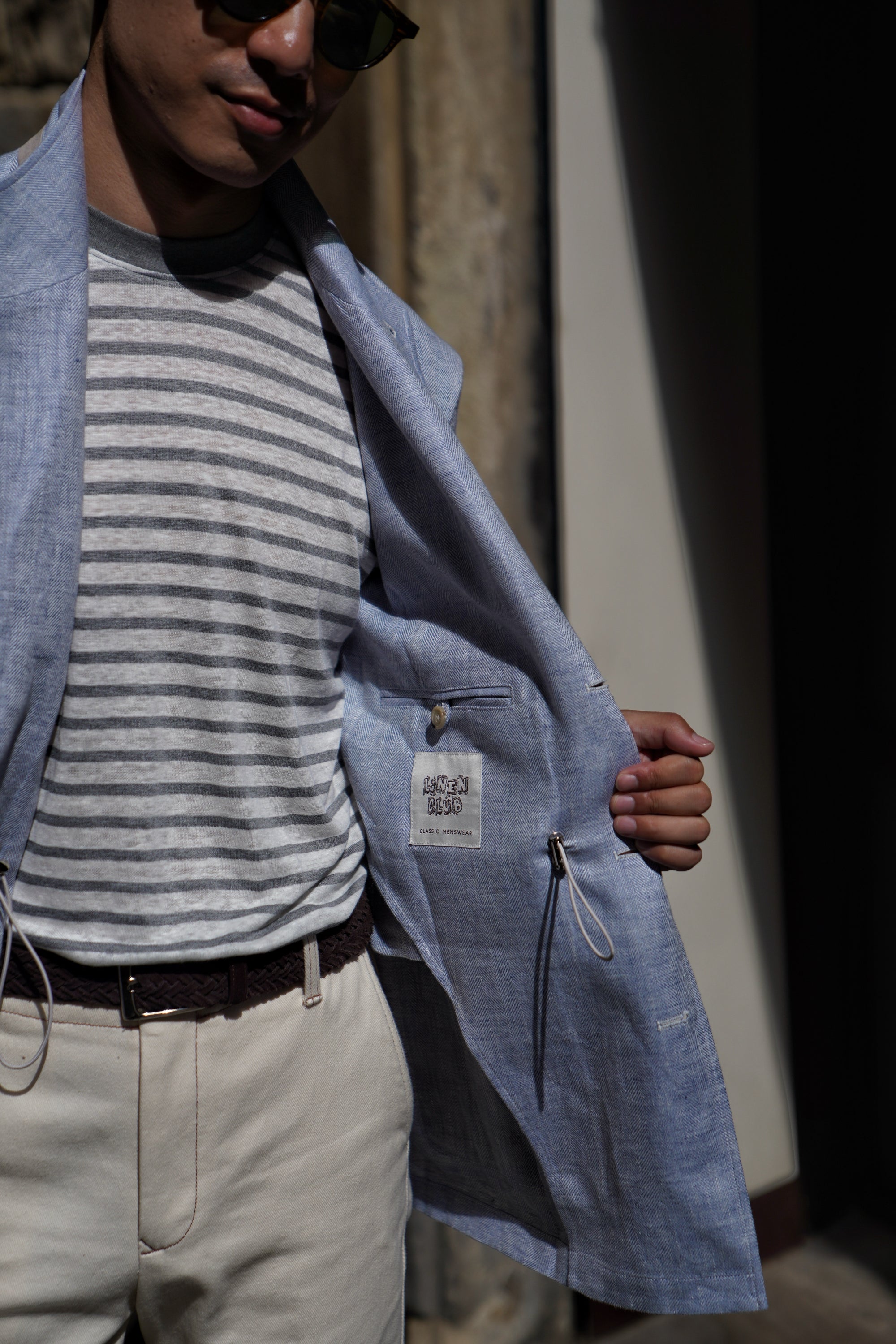 Pale Blue Herringbone Linen Teba Jacket #219