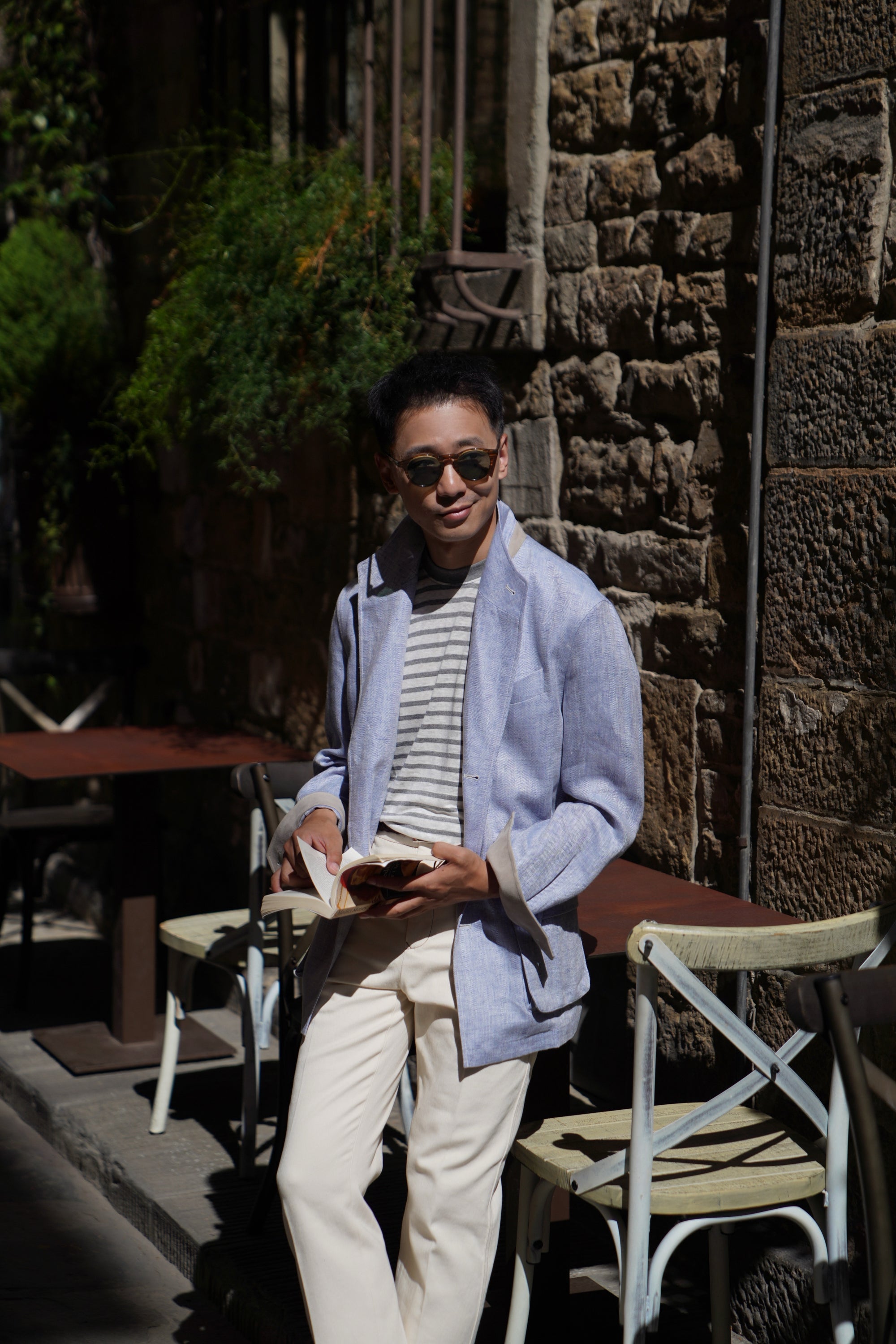 Pale Blue Herringbone Linen Teba Jacket #219