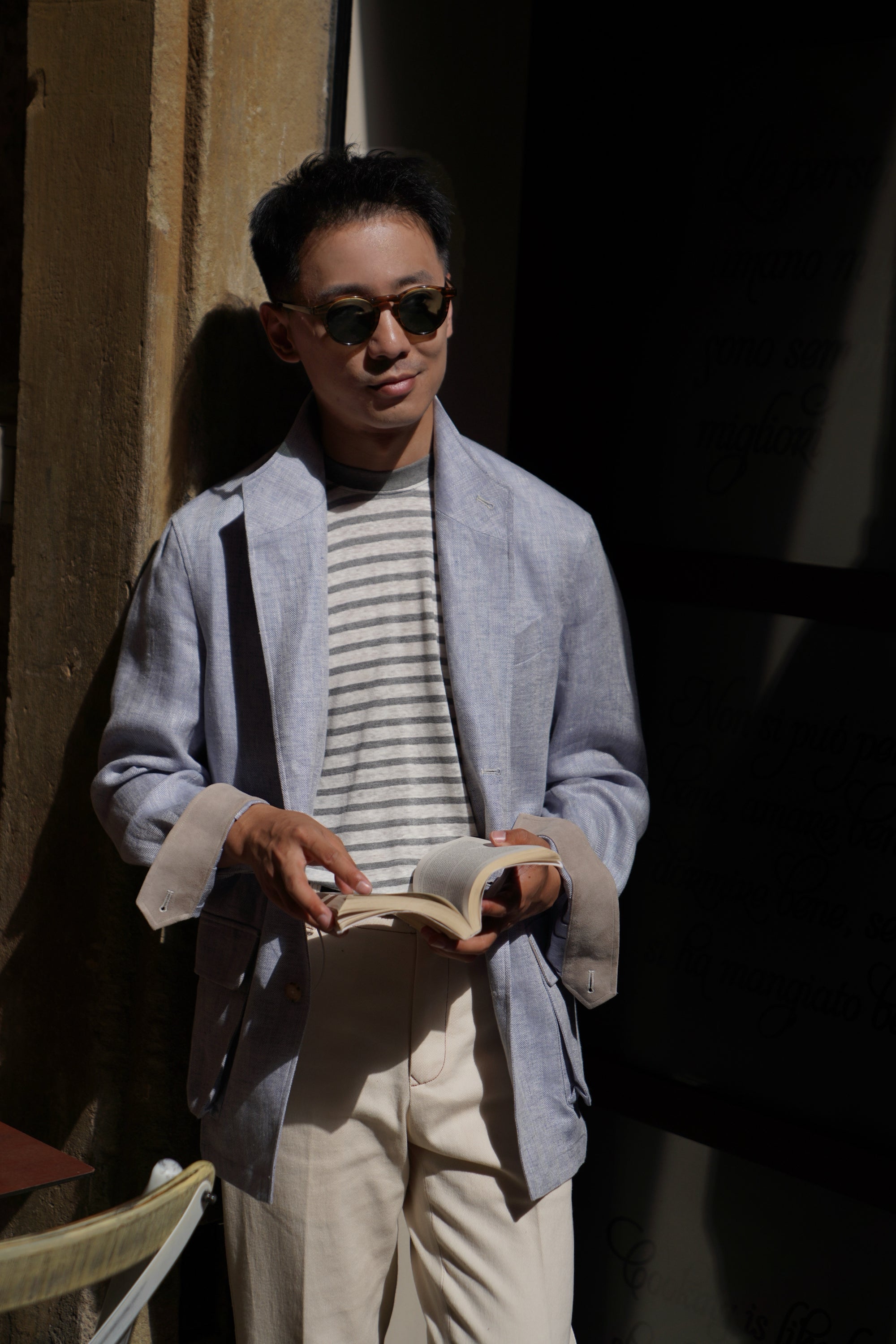 Pale Blue Herringbone Linen Teba Jacket #219