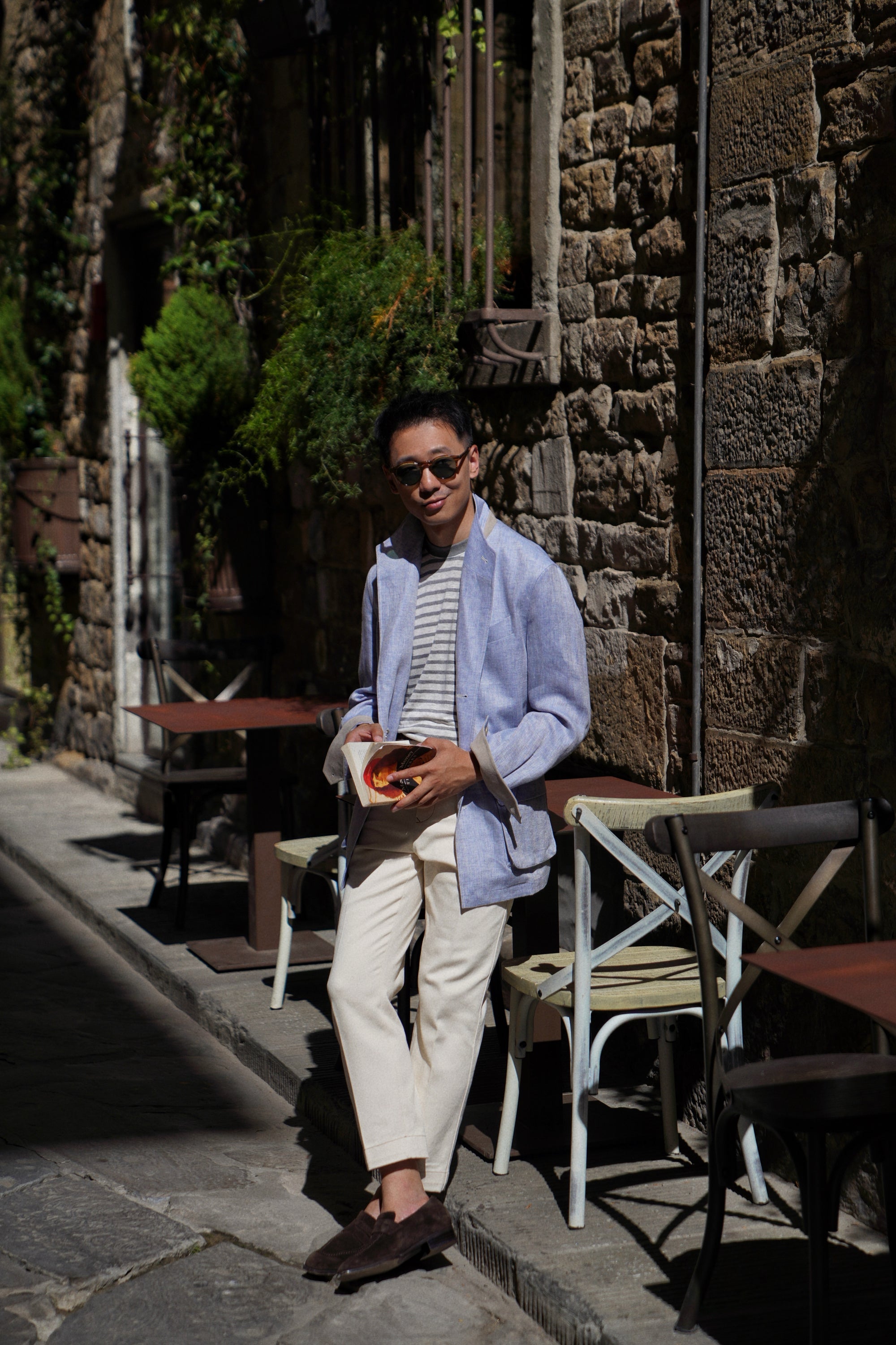 Pale Blue Herringbone Linen Teba Jacket #219