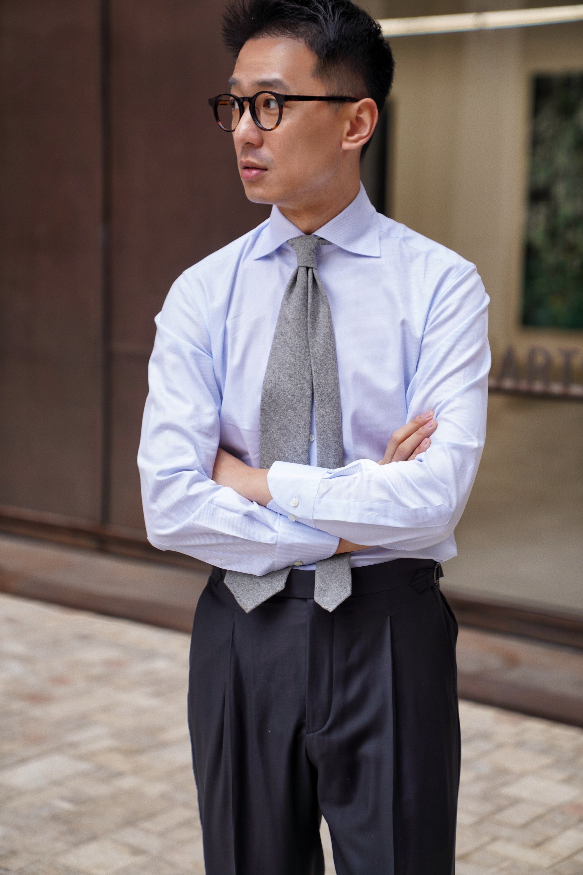 Classic Houndstooth/Stripe Cotton Shirt