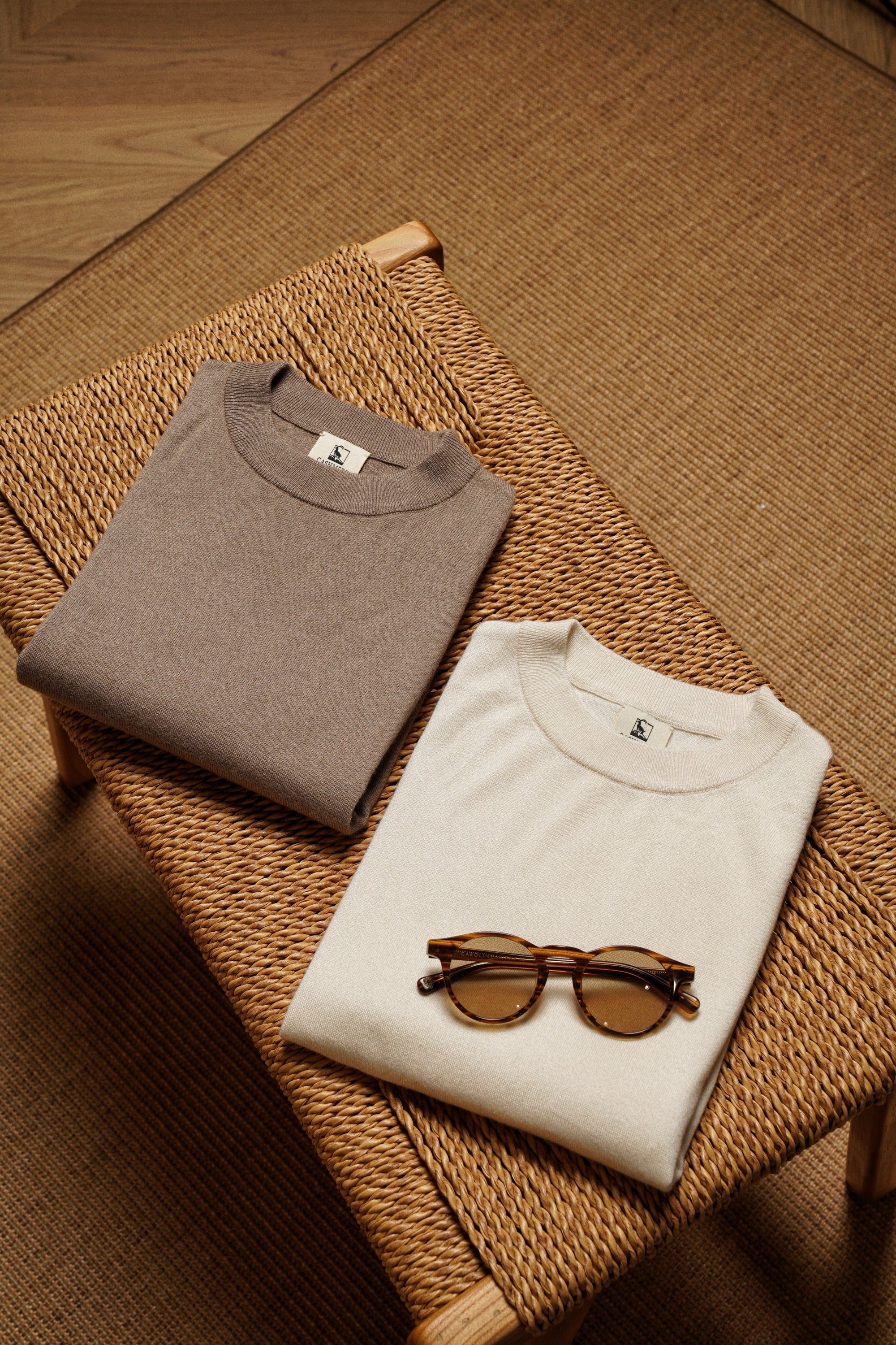 Beige / Brown Silk Cashmere Blending Knitted Crew Neck