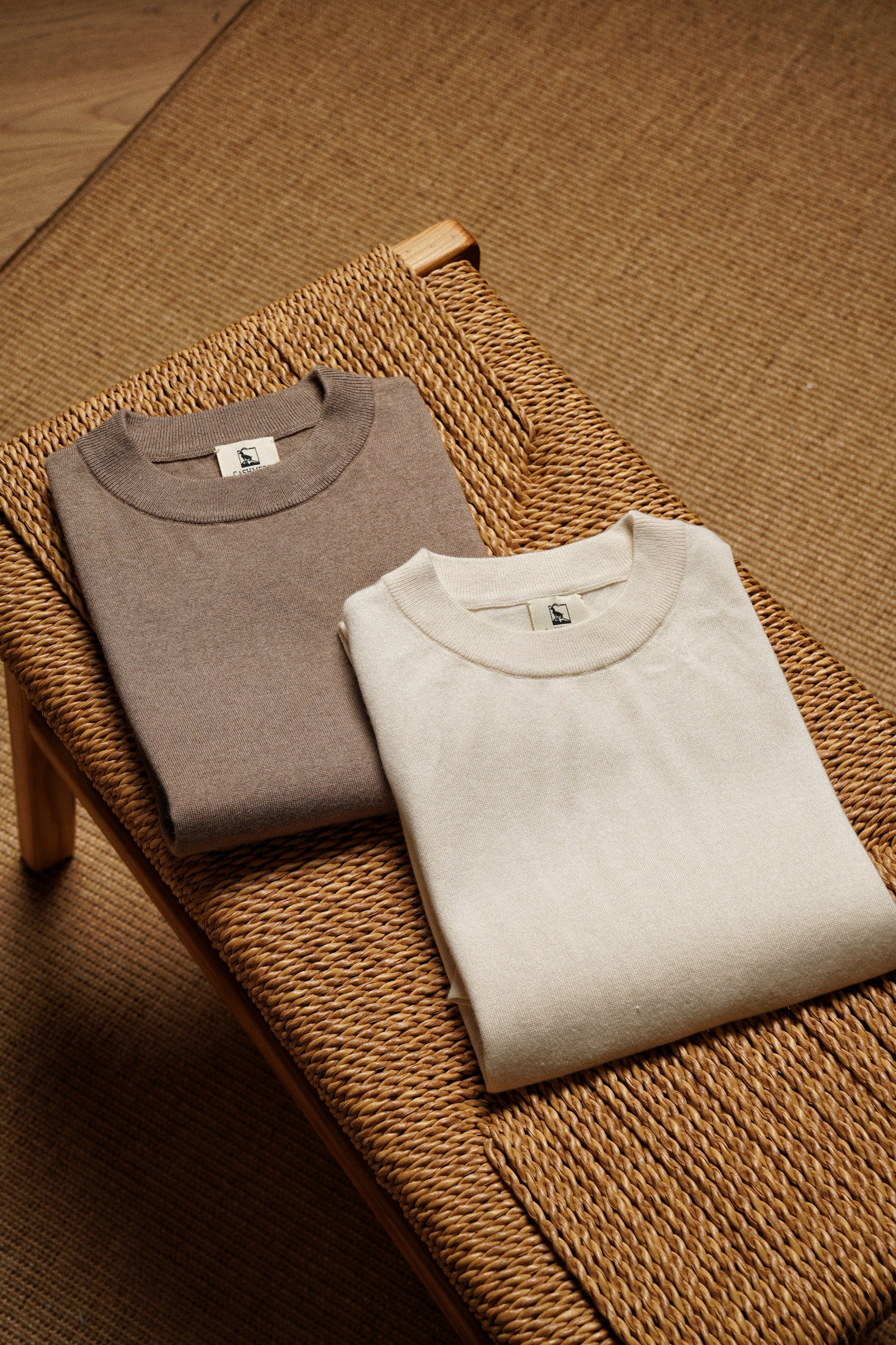 Beige / Brown Silk Cashmere Blending Knitted Crew Neck