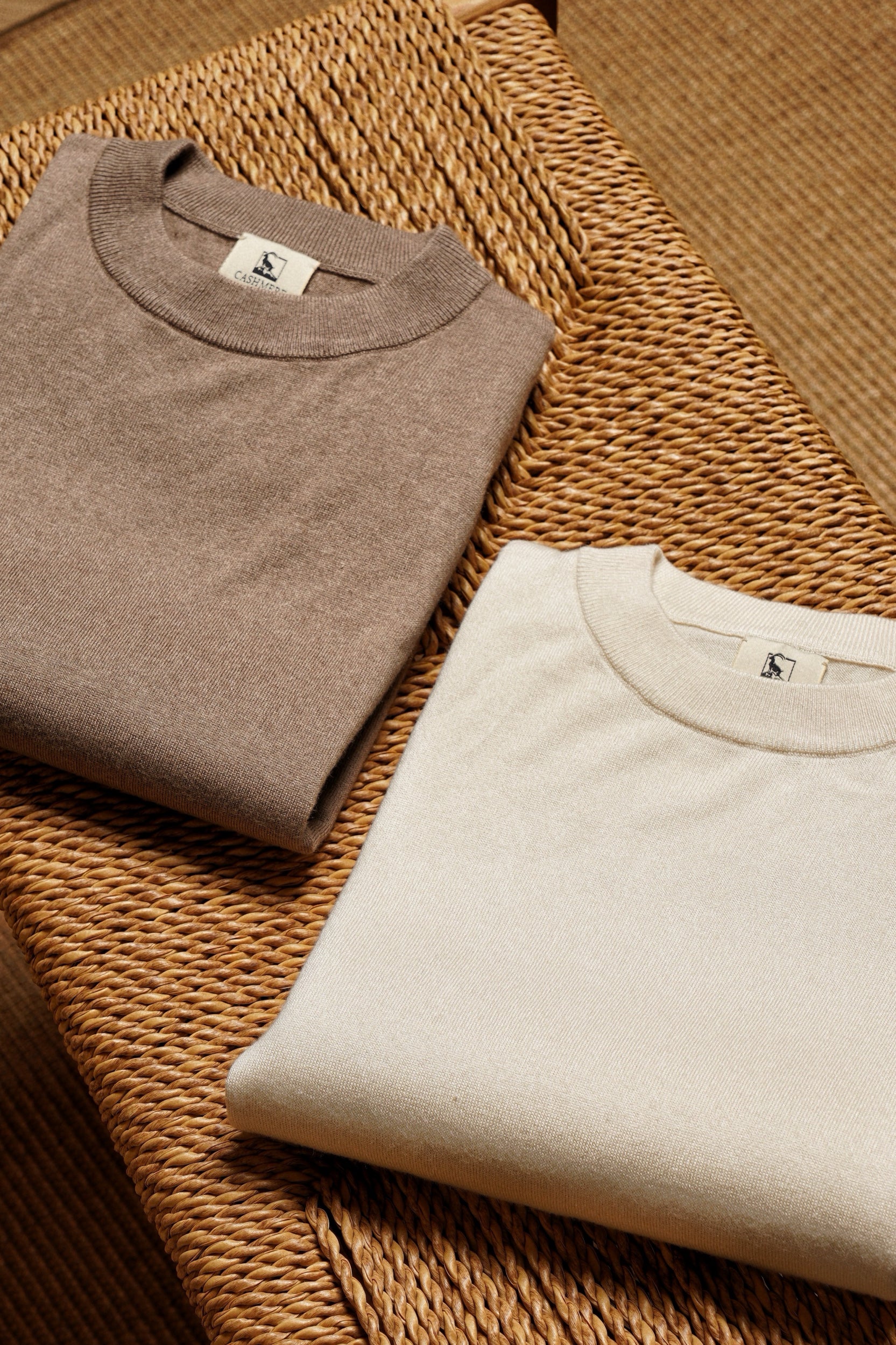 Beige / Brown Silk Cashmere Blending Knitted Crew Neck