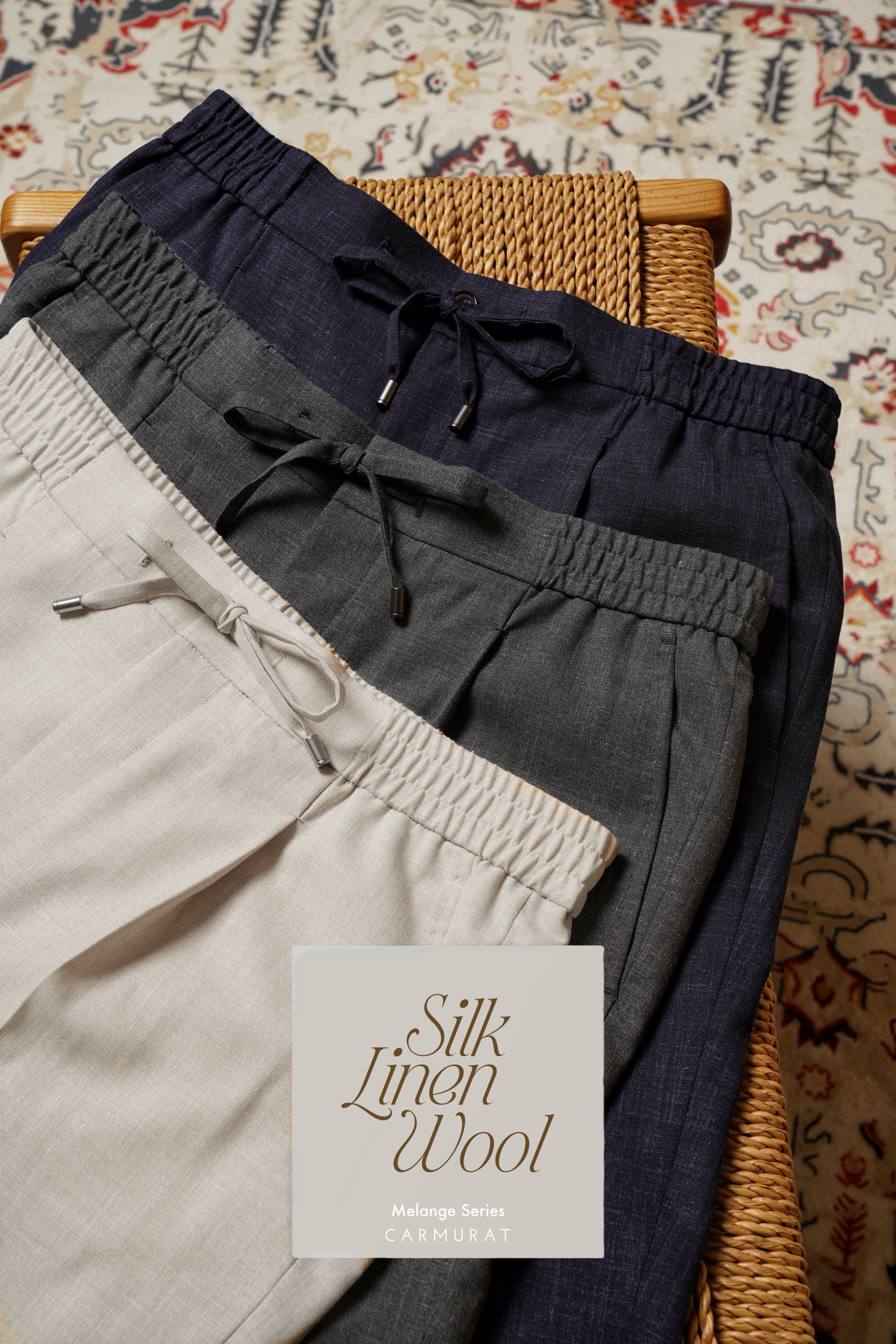 Silk Linen Wool Drawstring Trousers #733 #735 #737