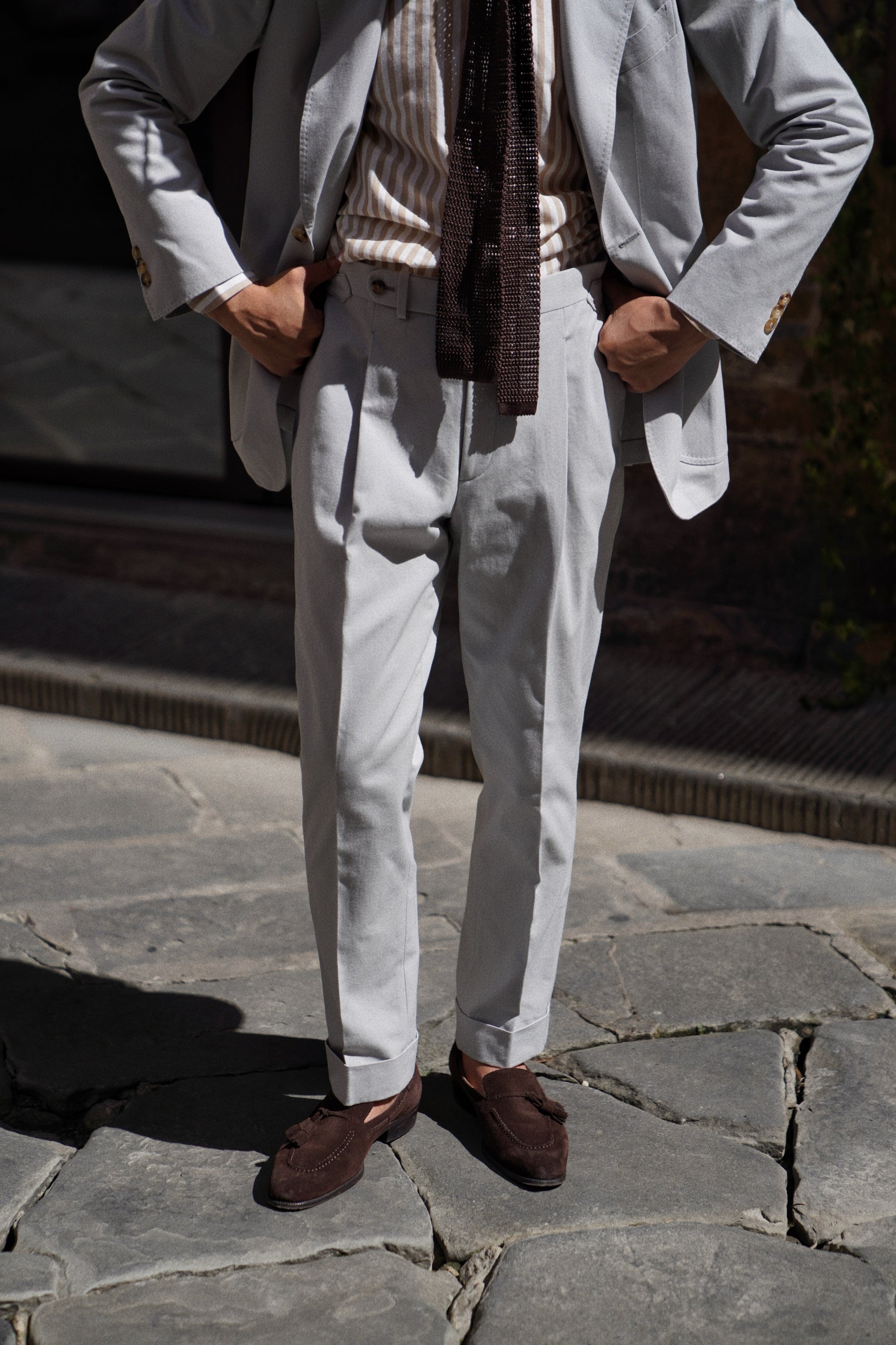 MTO Stone Grey Cotton Gabardine Suit