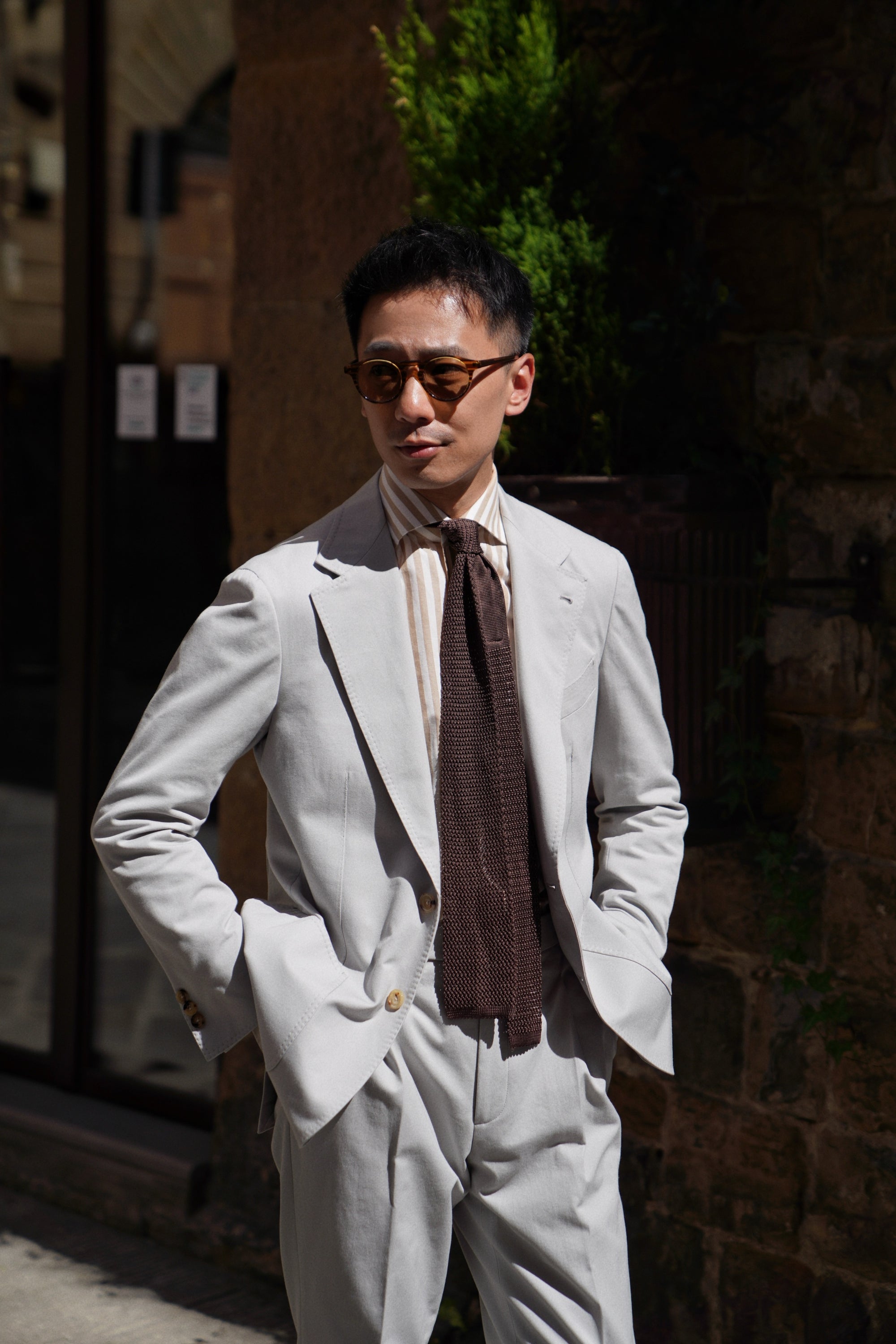 MTO Stone Grey Cotton Gabardine Suit