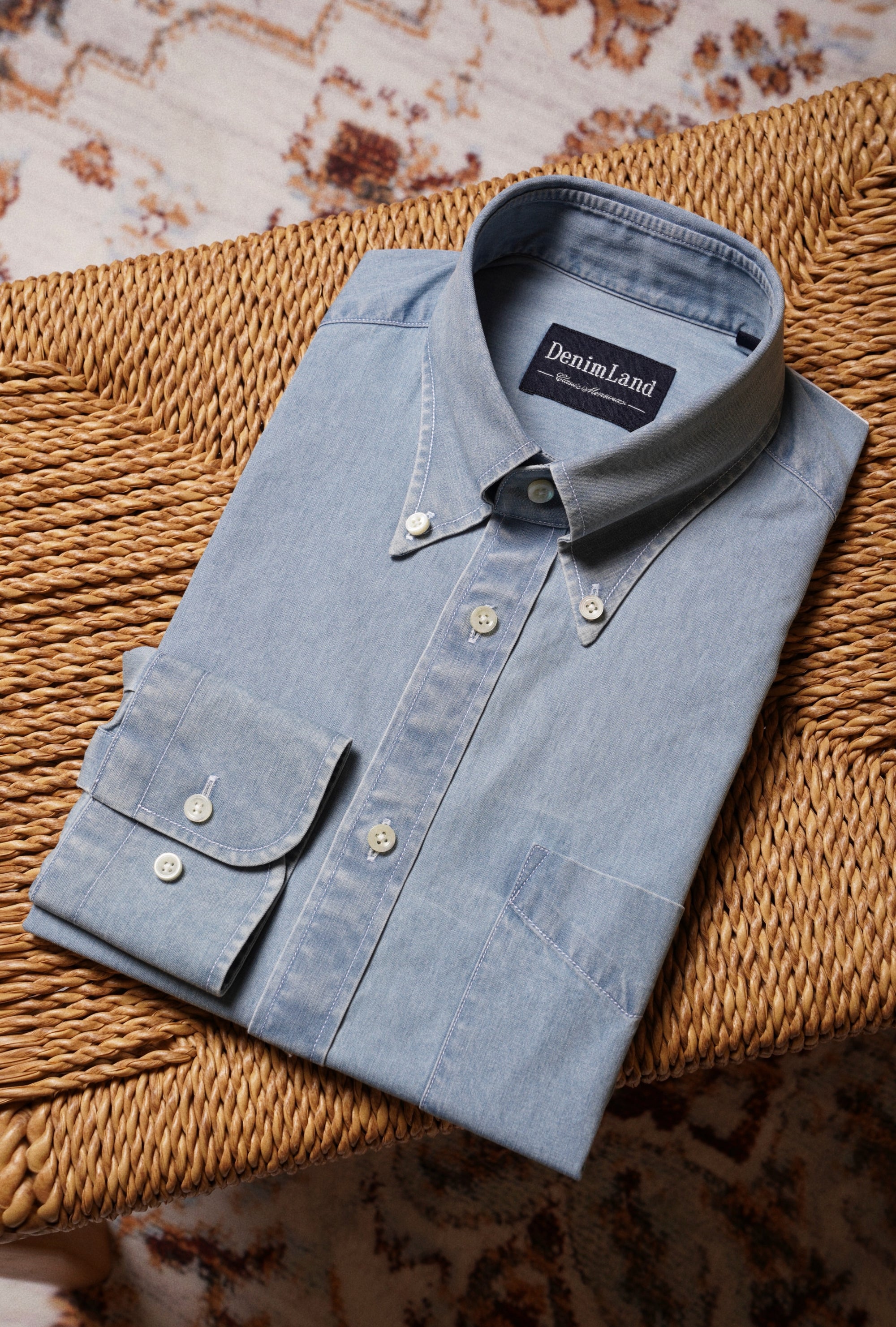 Bleach Washed Button Down Denim Shirt