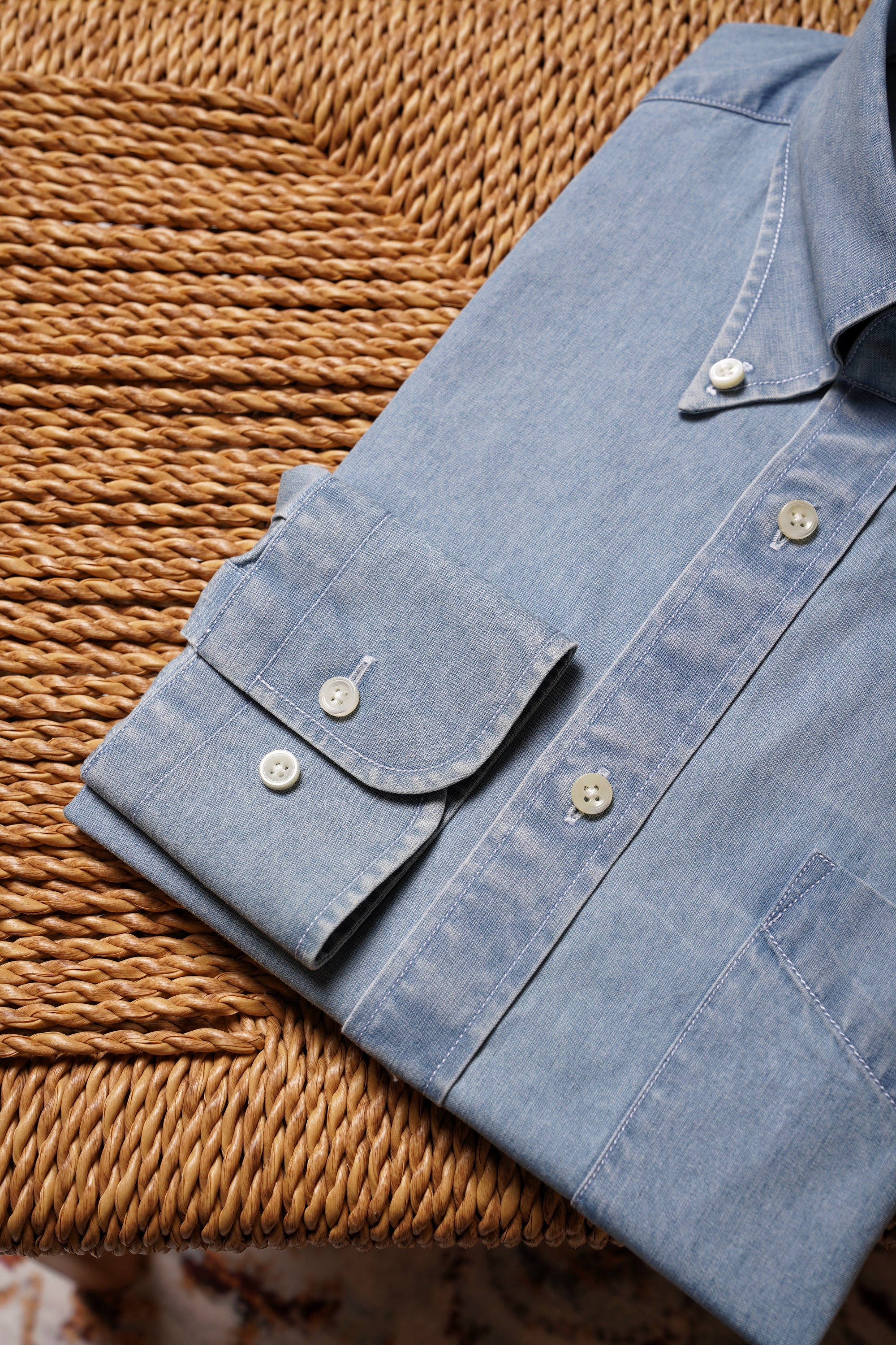 Bleach Washed Button Down Denim Shirt
