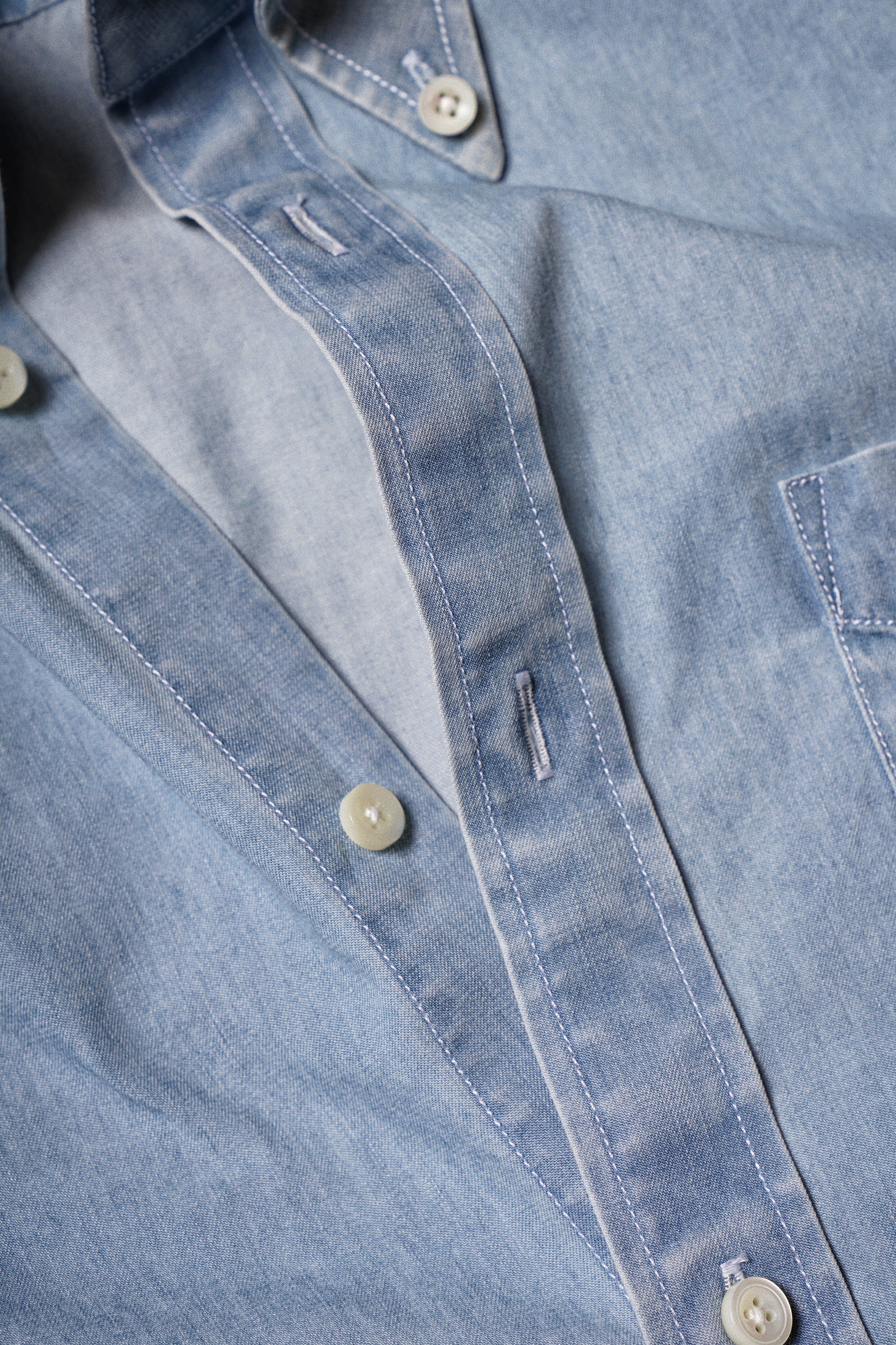 Bleach Washed Button Down Denim Shirt